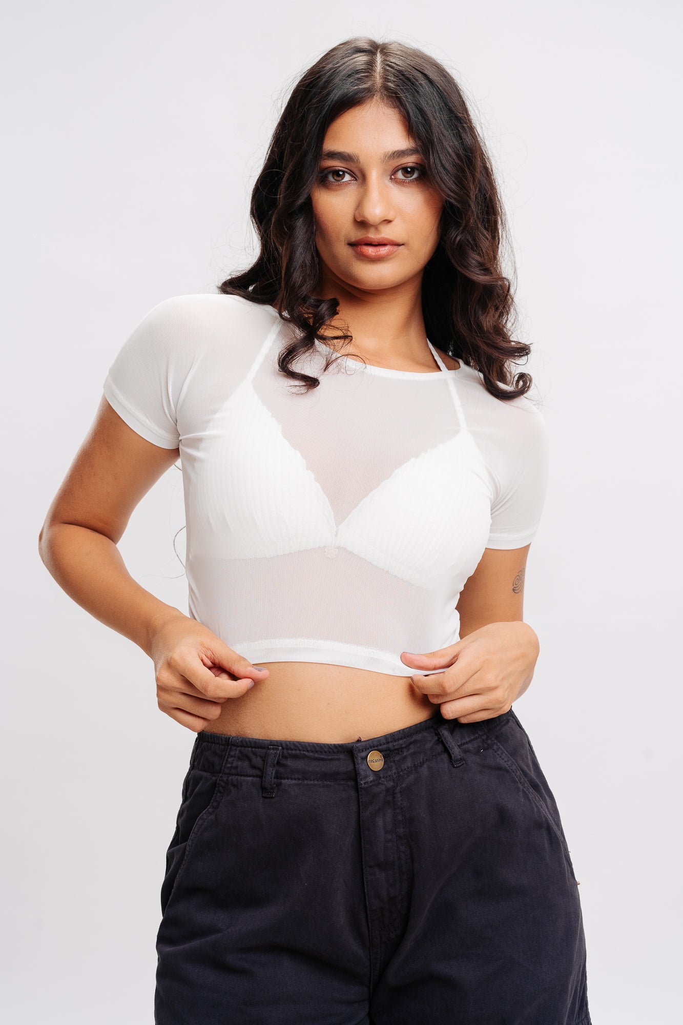 White Mesh Crop Top