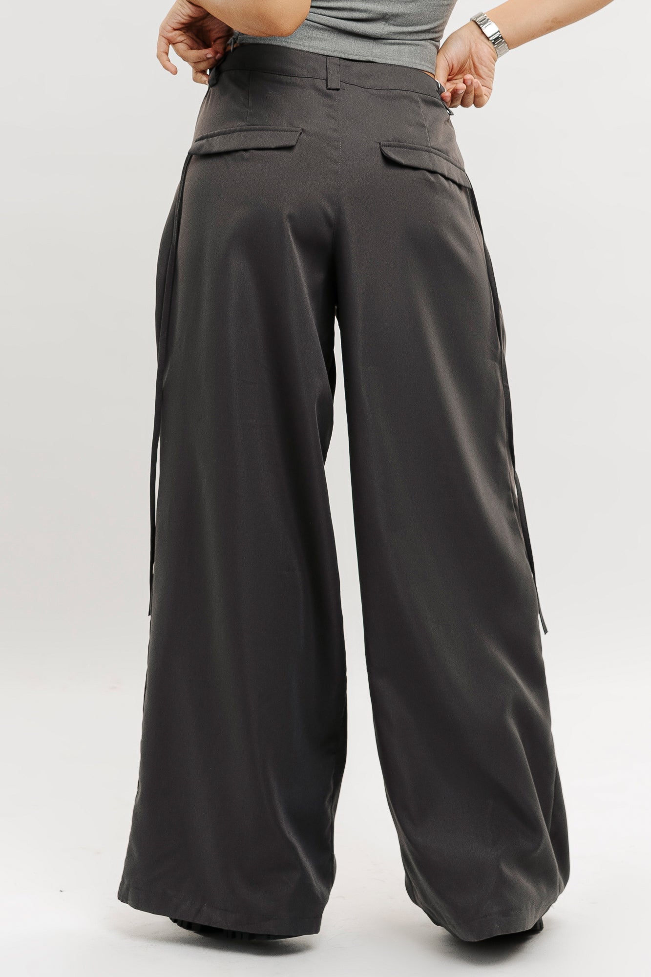 GREY MUAVE FRONT PLEATED PANTS
