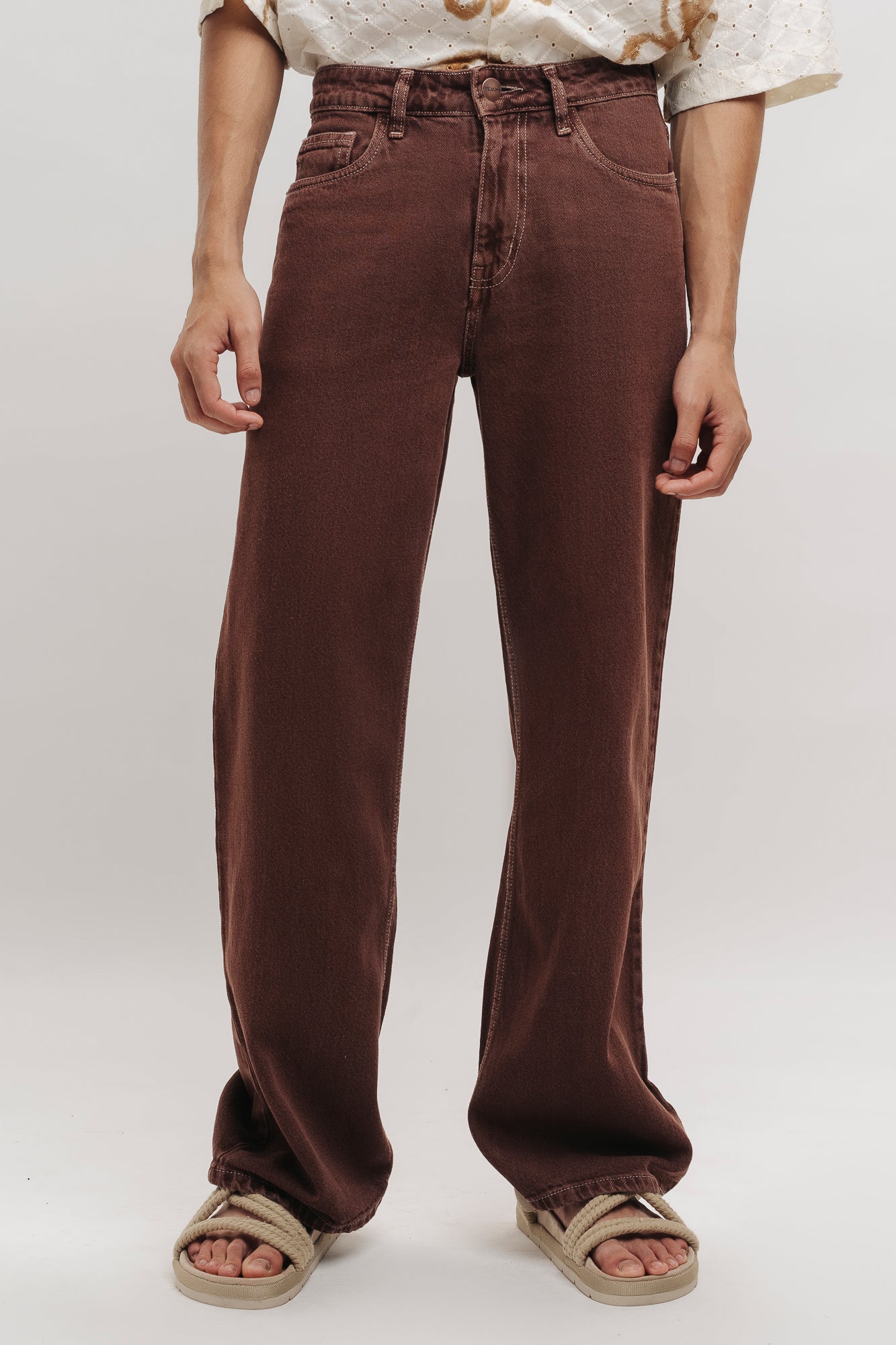 CONTRAST BROWN MEN'S RELAXED STRAIGHT JEANS