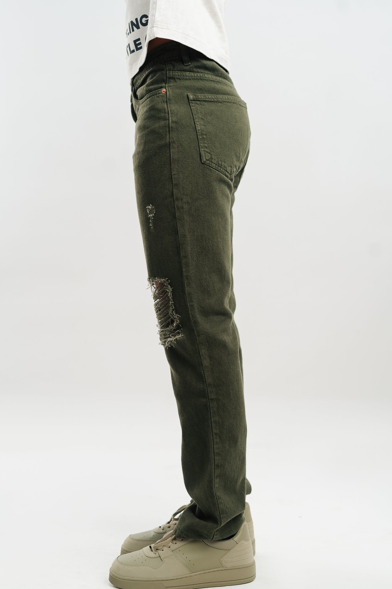 Green sale distressed jeans