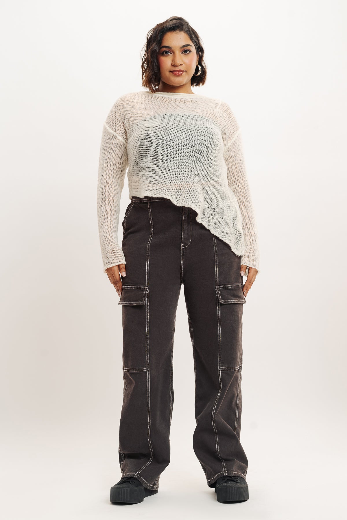 Contrast Iron Grey Cargo Jeans