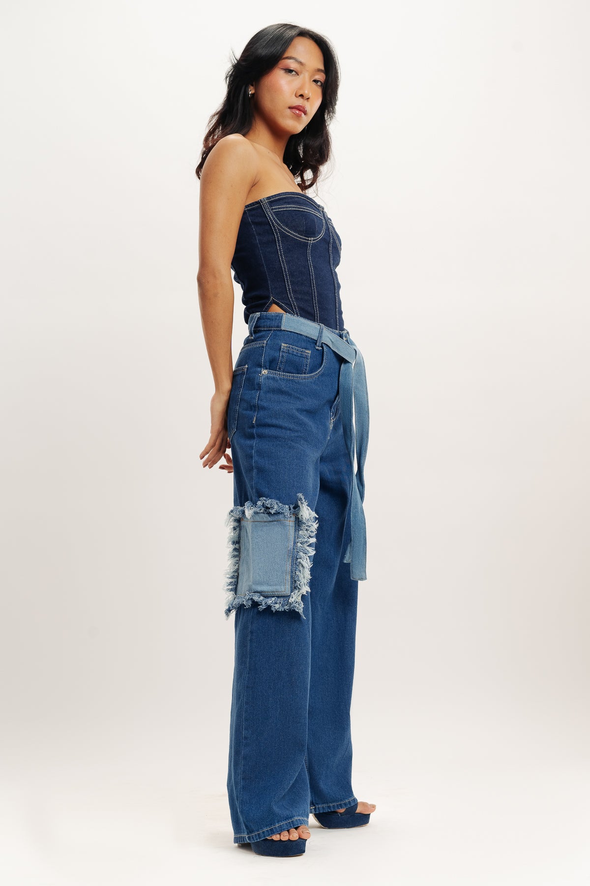 The Dakota Women's Denim Jeans Mid Wash Wide Leg with Frayed Hem -  TheFringeCultureCollective