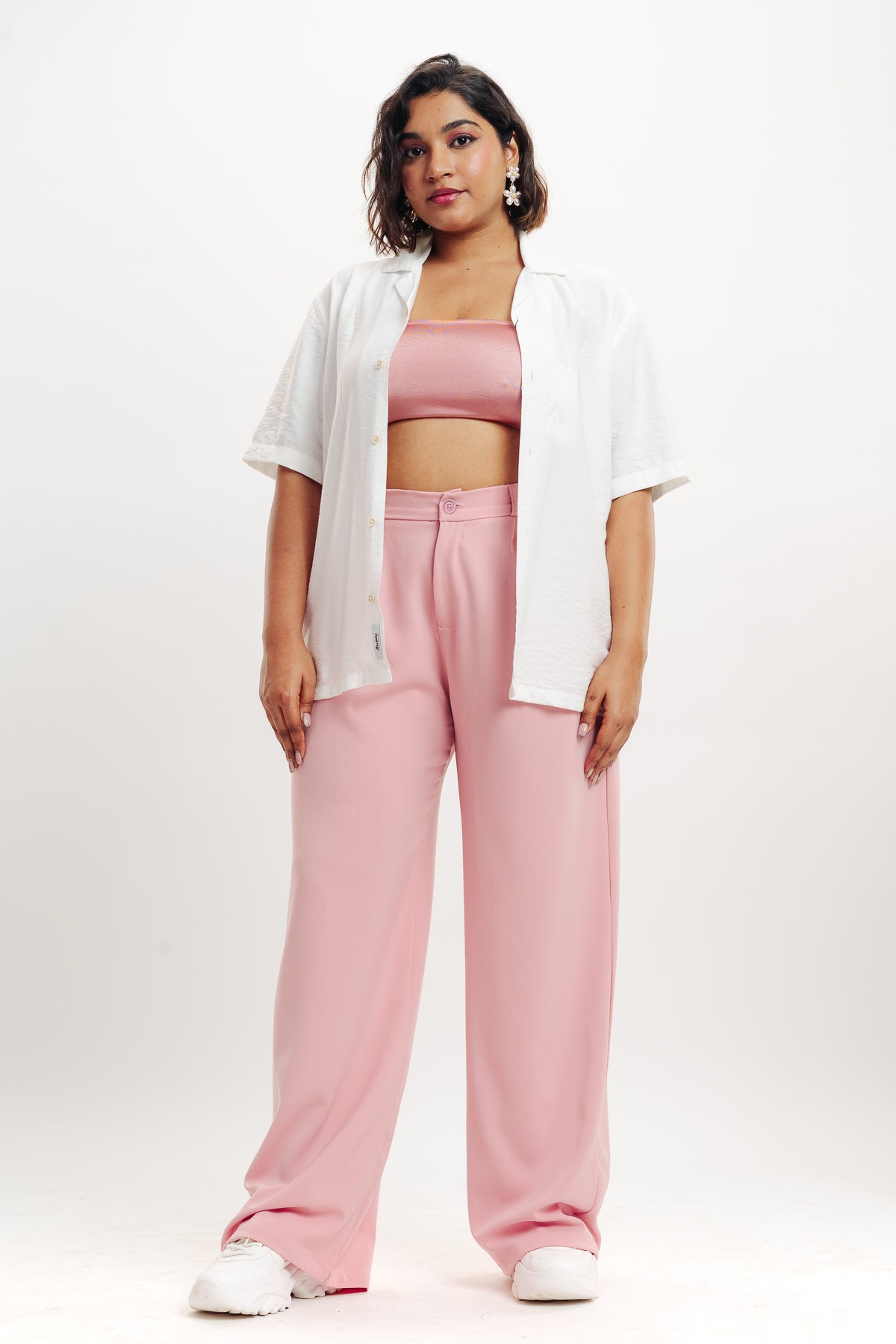 BABY PINK PLEATED STRAIGHT FIT CURVE KOREAN PANT