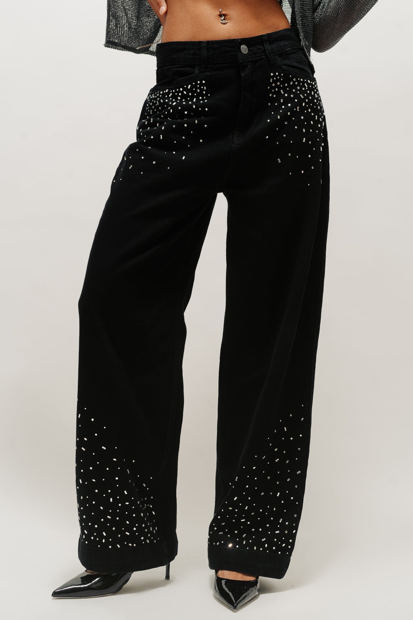 Embellished Black Straight Fit Jeans