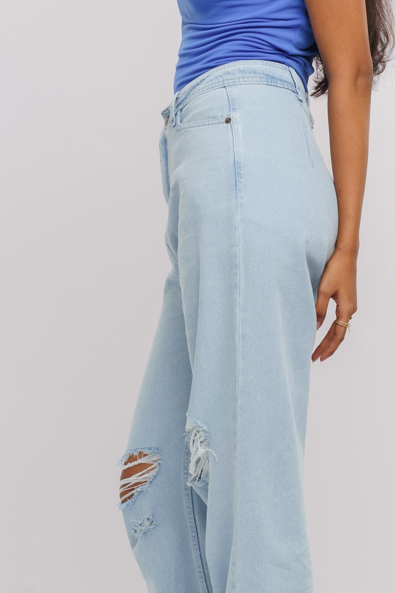 Ice Blue Distressed Straight Jeans