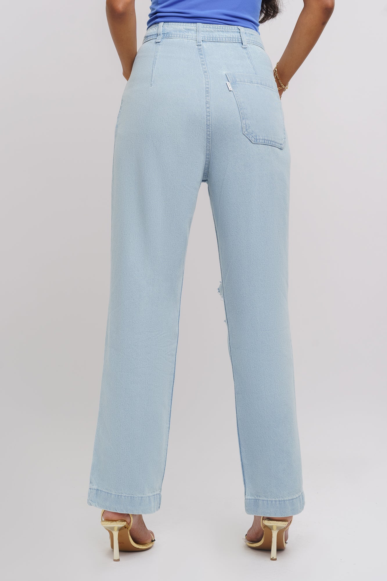 Ice Blue Distressed Straight Jeans