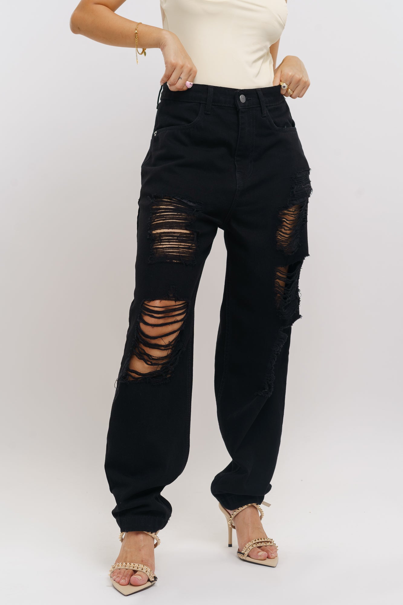 Black ripped loose jeans Clearance