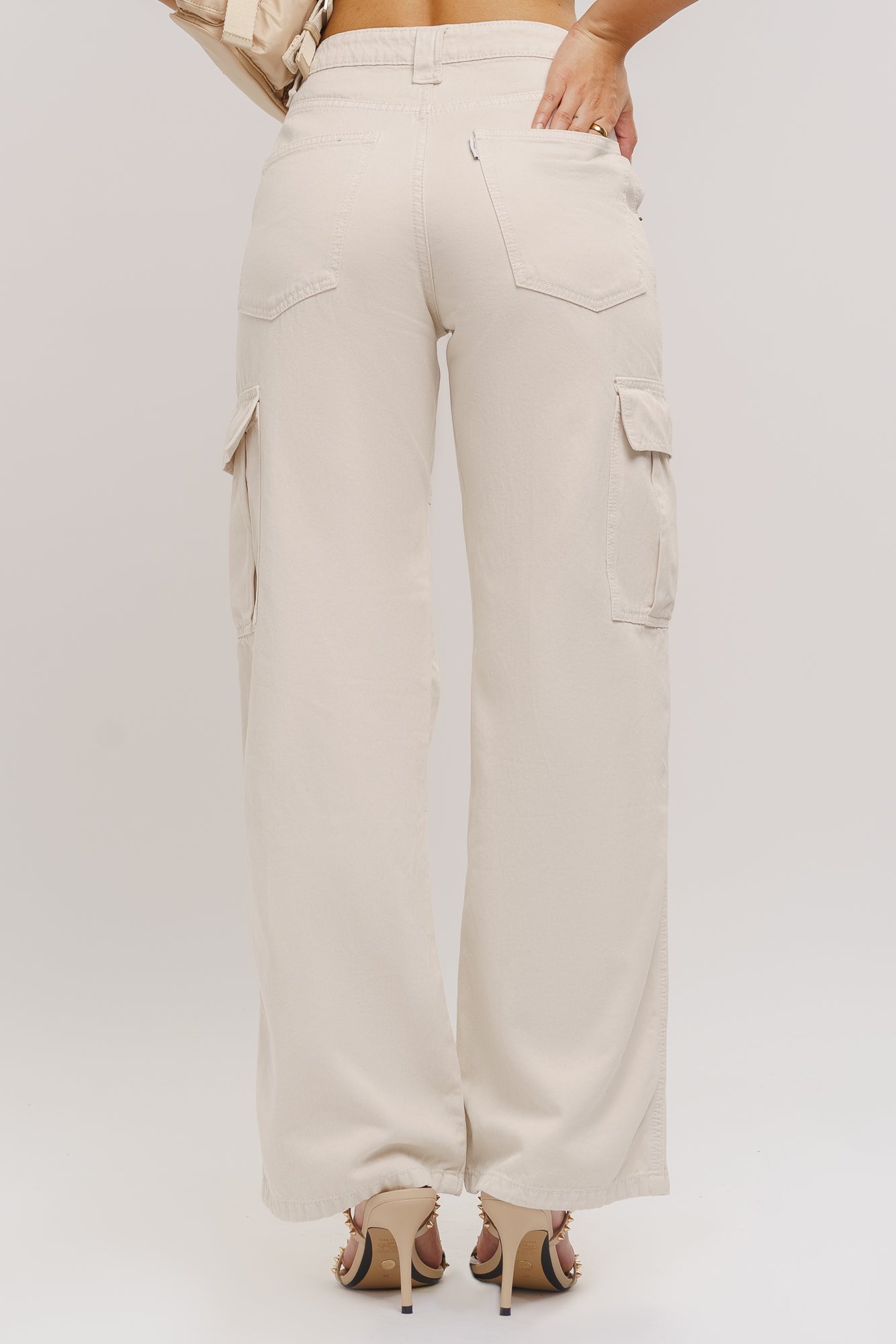 THE ALL NEW CLASSIC WIDE LEG 6 POCKET BEIGE CARGO JEANS FOR WOMENS