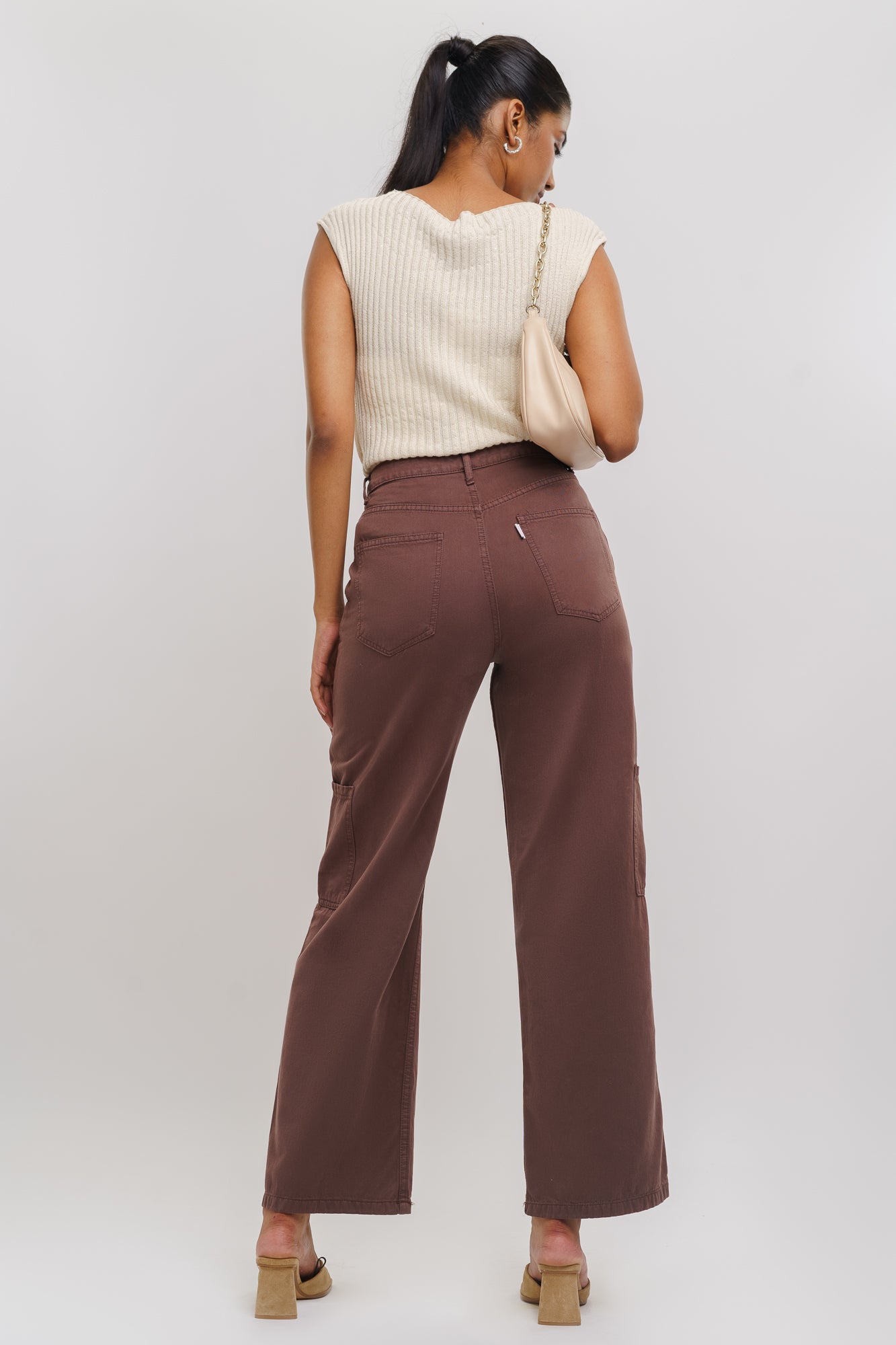 wood brown straight jeans