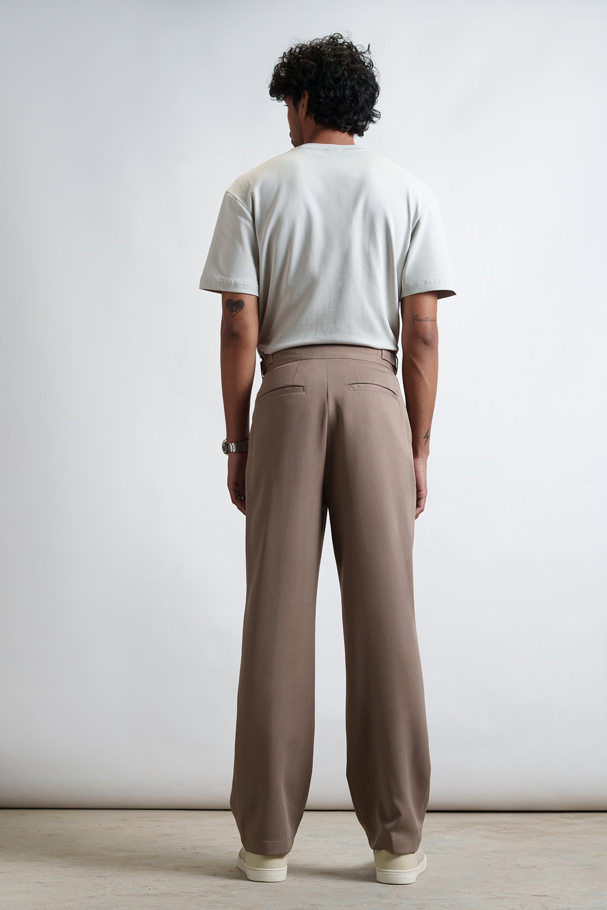 Mocha Mousse Buckle Detail Men's Korean Pants