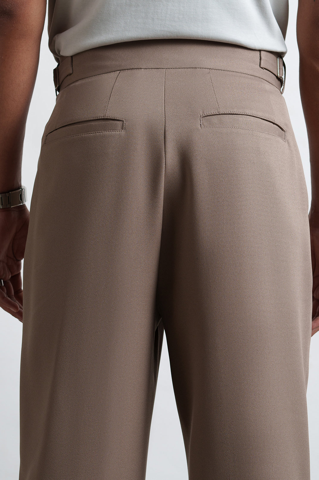 Mocha Mousse Buckle Detail Men's Korean Pants