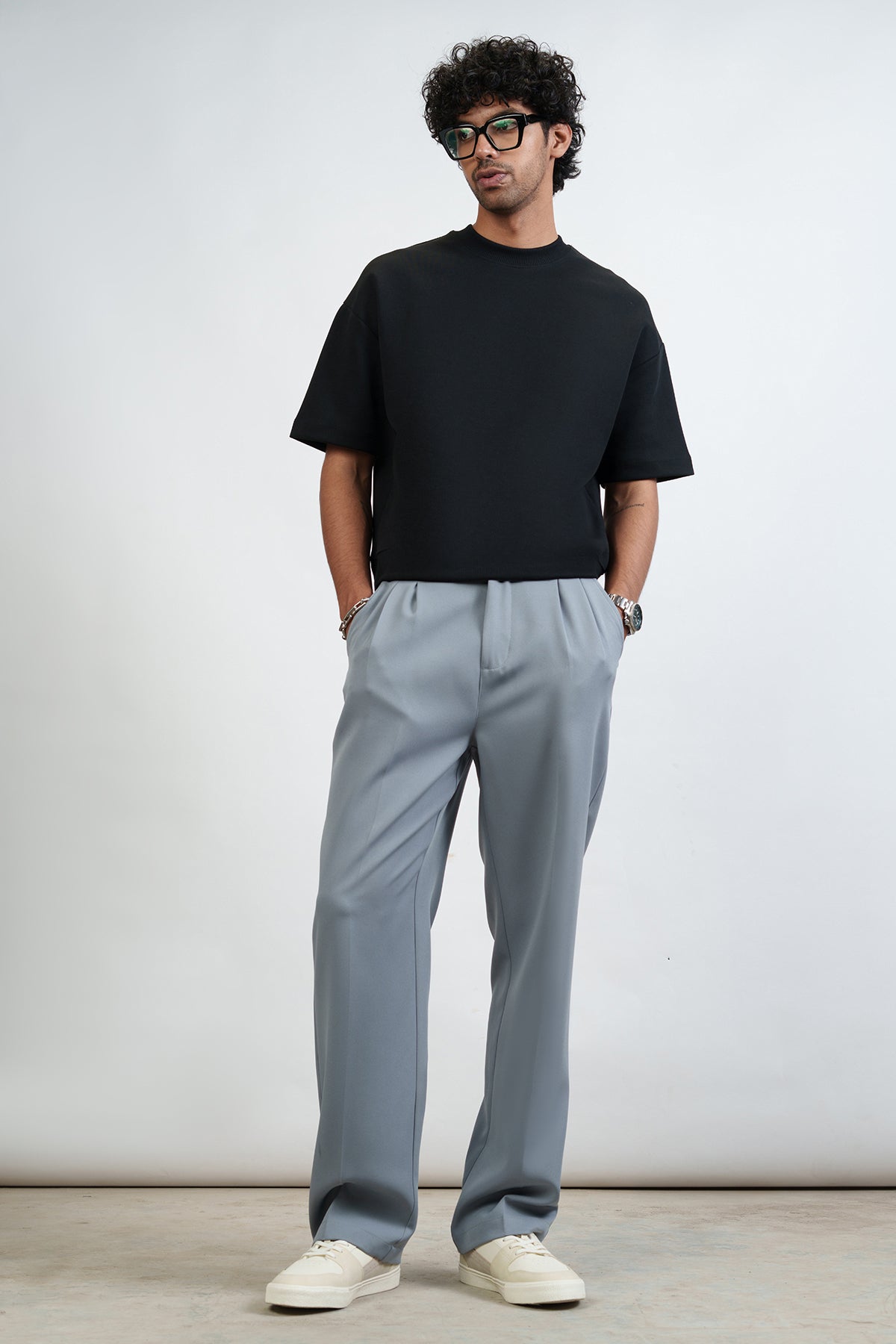 Sleet Grey Buckle Detail Men's Korean Pants