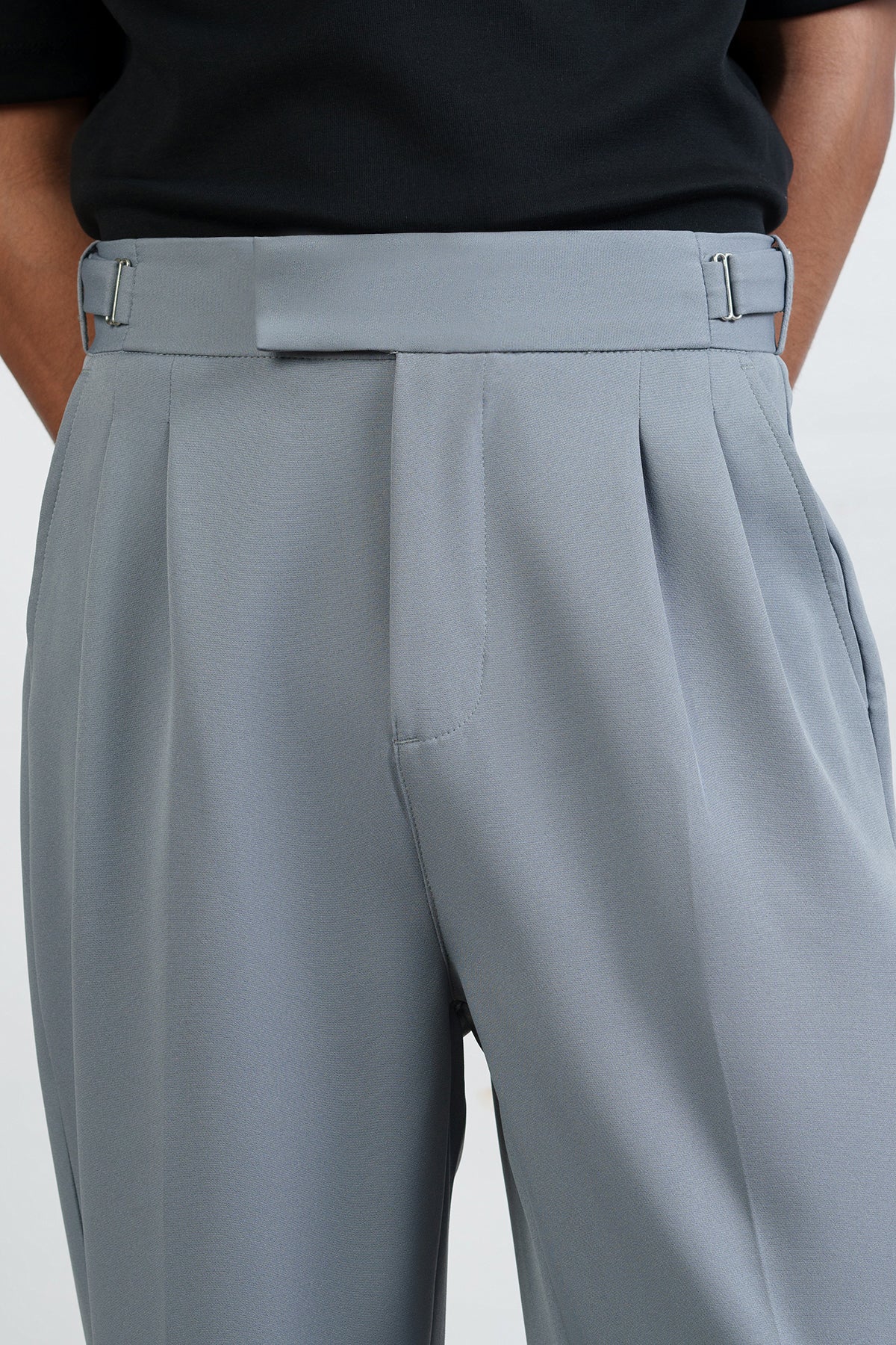 Sleet Grey Buckle Detail Men's Korean Pants