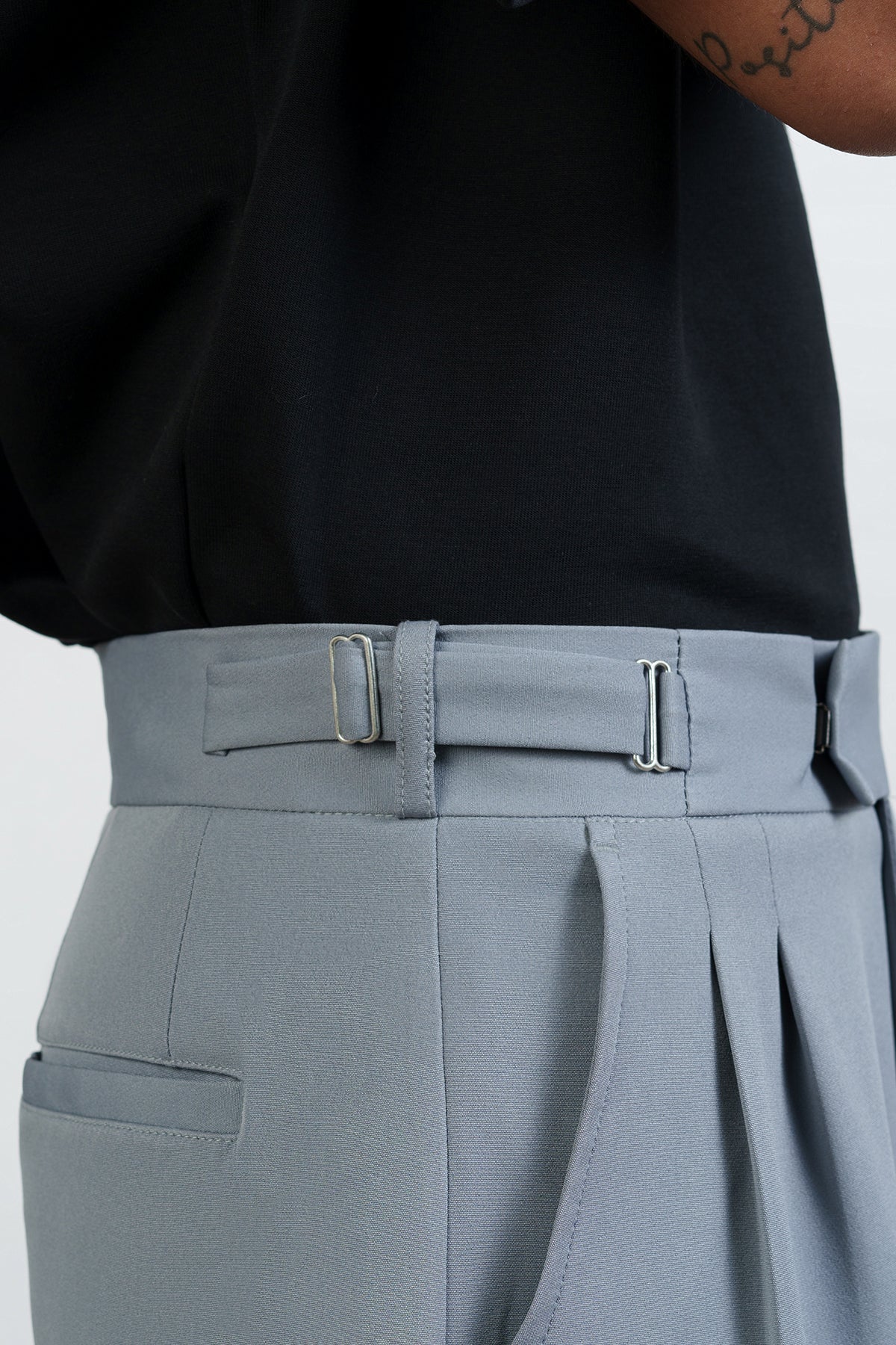 Sleet Grey Buckle Detail Men's Korean Pants