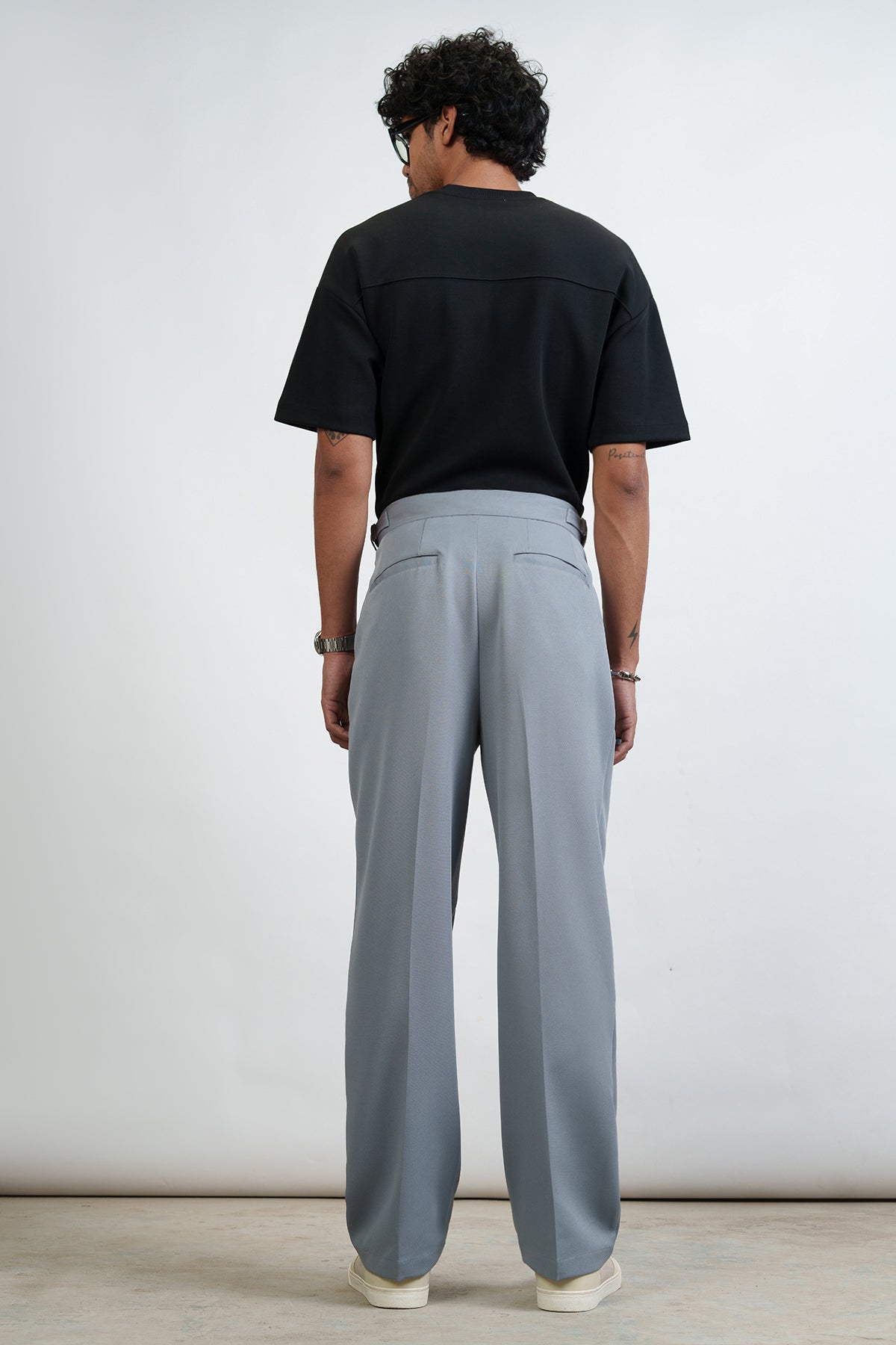 Sleet Grey Buckle Detail Men's Korean Pants