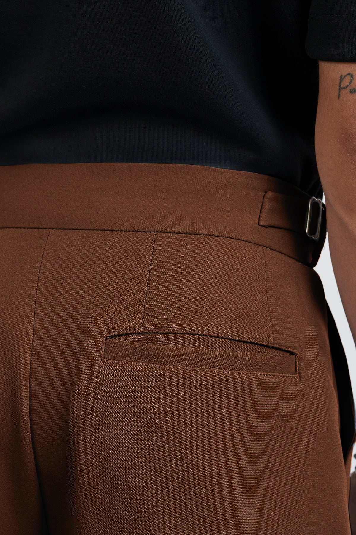 Pine Brown Buckle Detail Men's Korean Pants