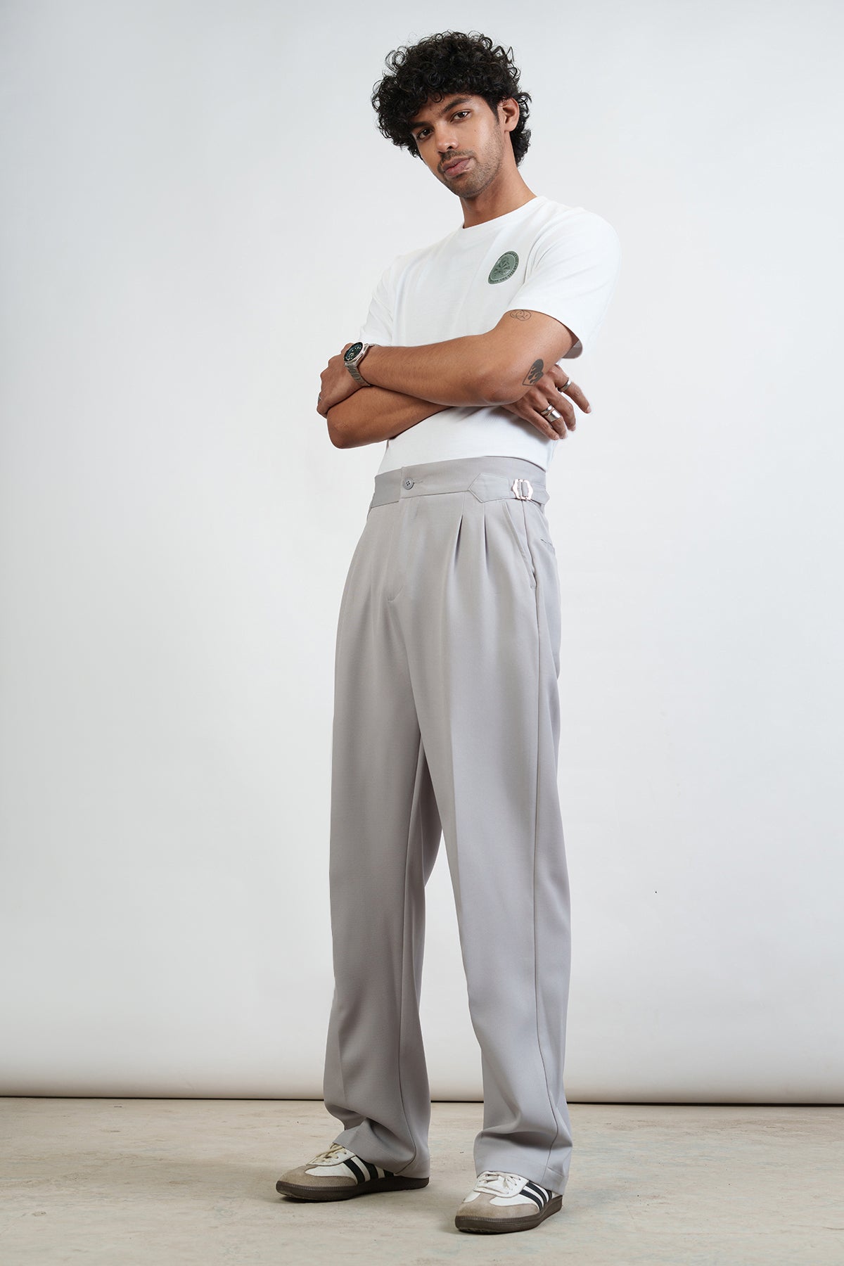 Ice Grey Side Detail Men's Korean Pants