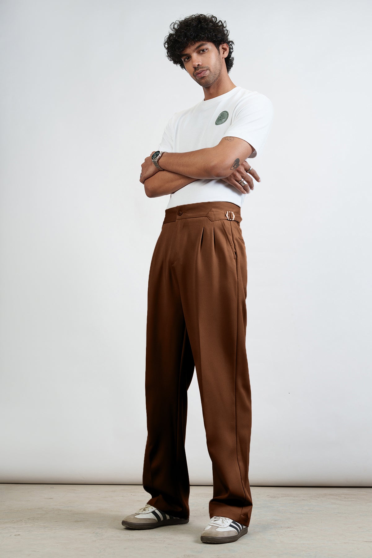 Nutmeg Brown Side Detail Men's Korean Pants