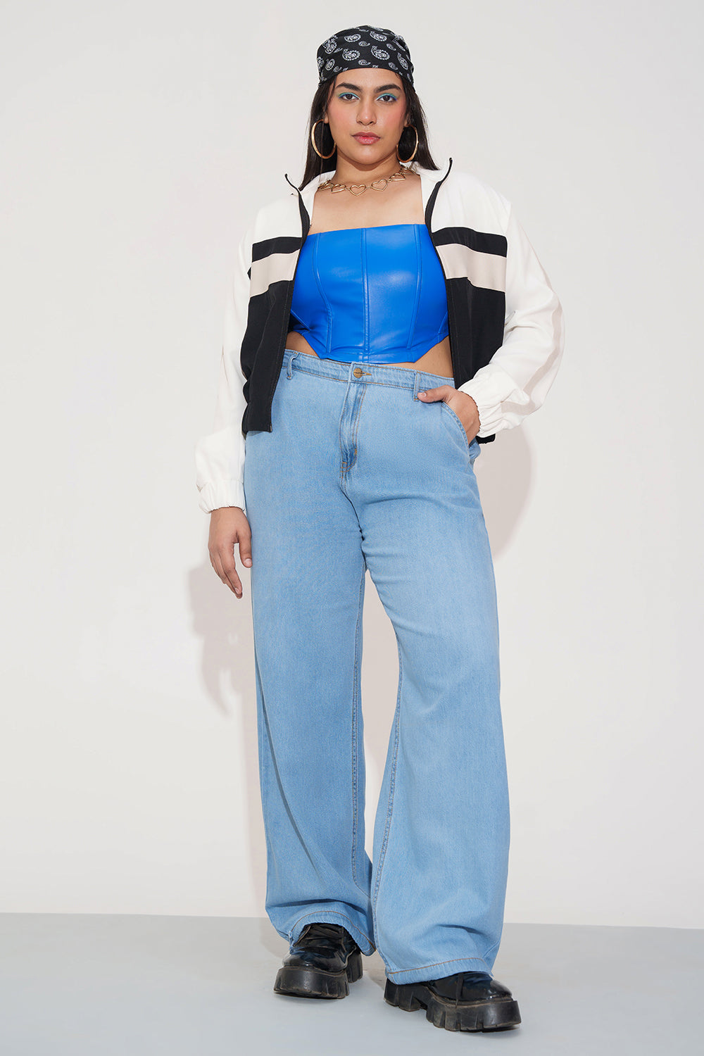 Breeze Blue Curve Denim Korean Pants