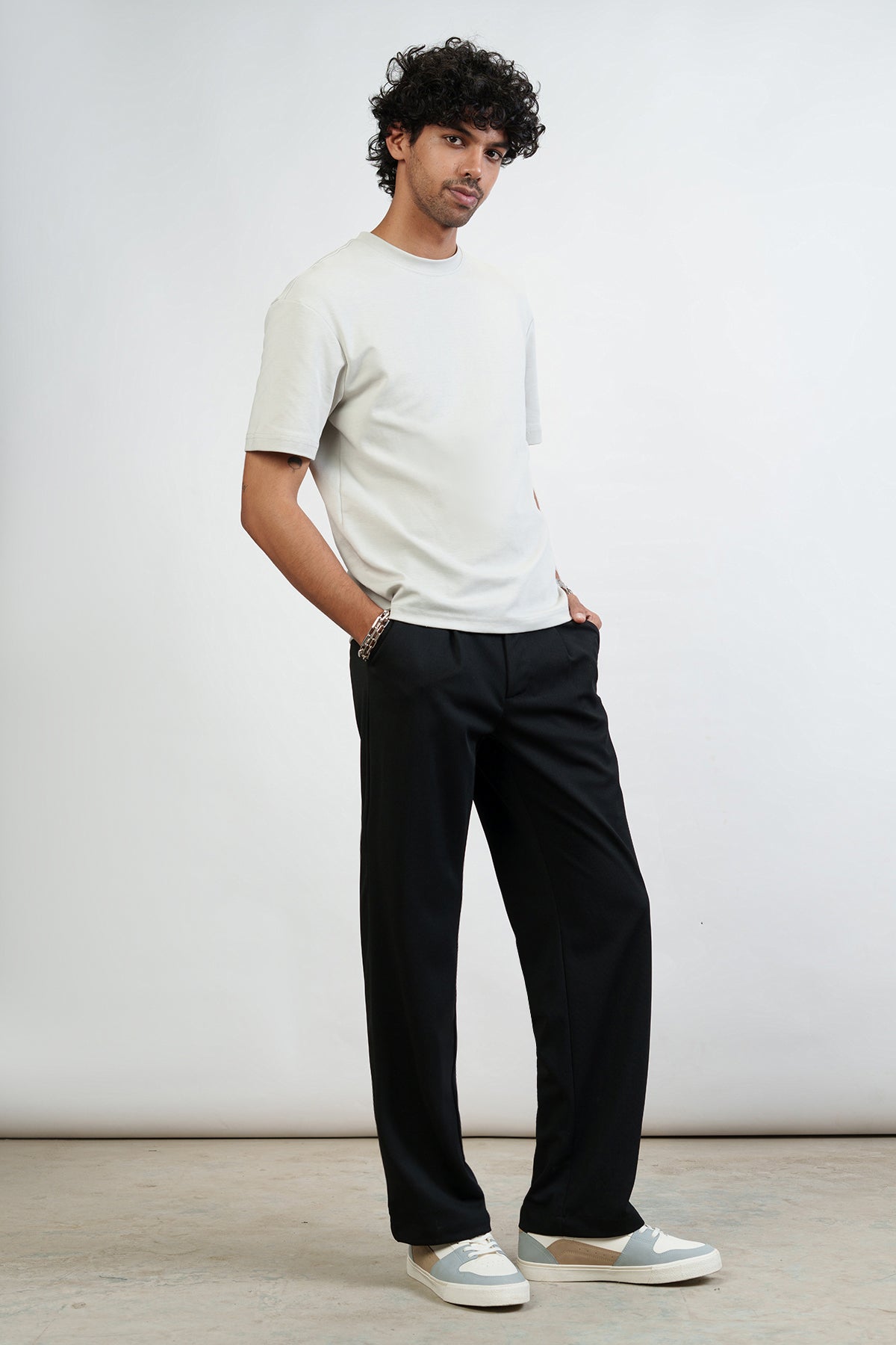 Vivid Black Men's Pleated Straight Korean Pants