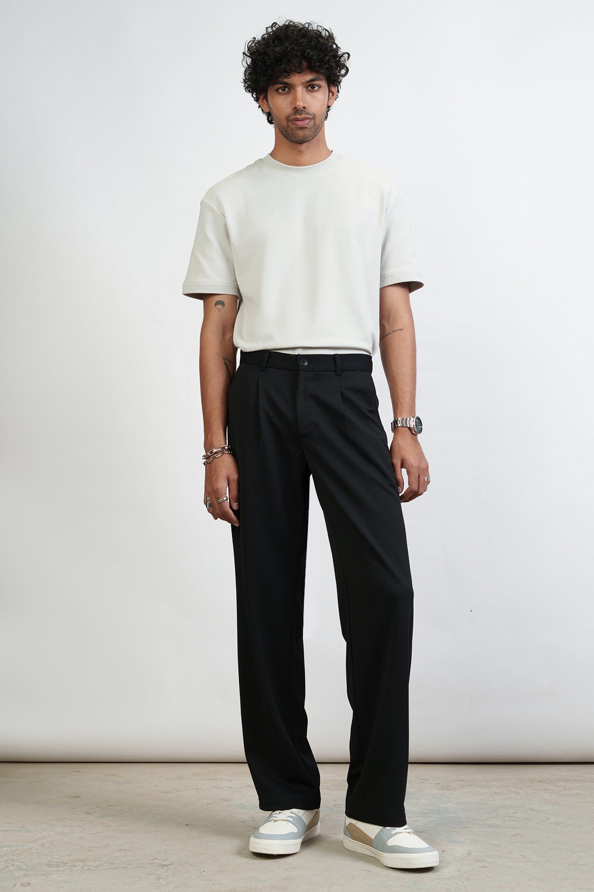 Vivid Black Men's Pleated Straight Korean Pants