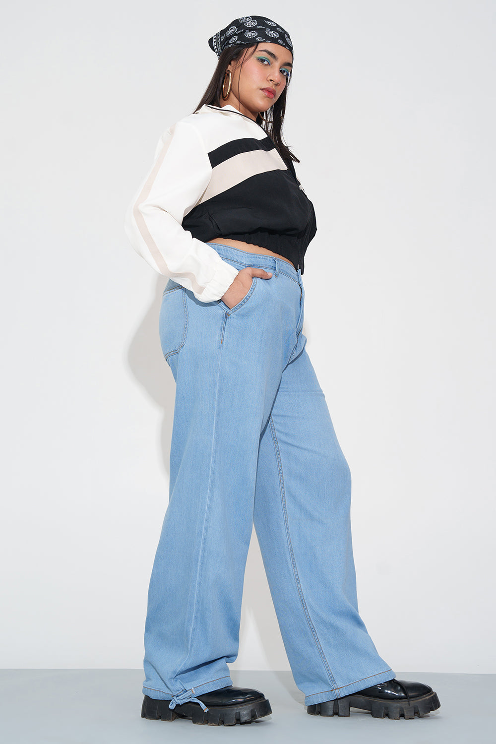 Breeze Blue Curve Denim Korean Pants