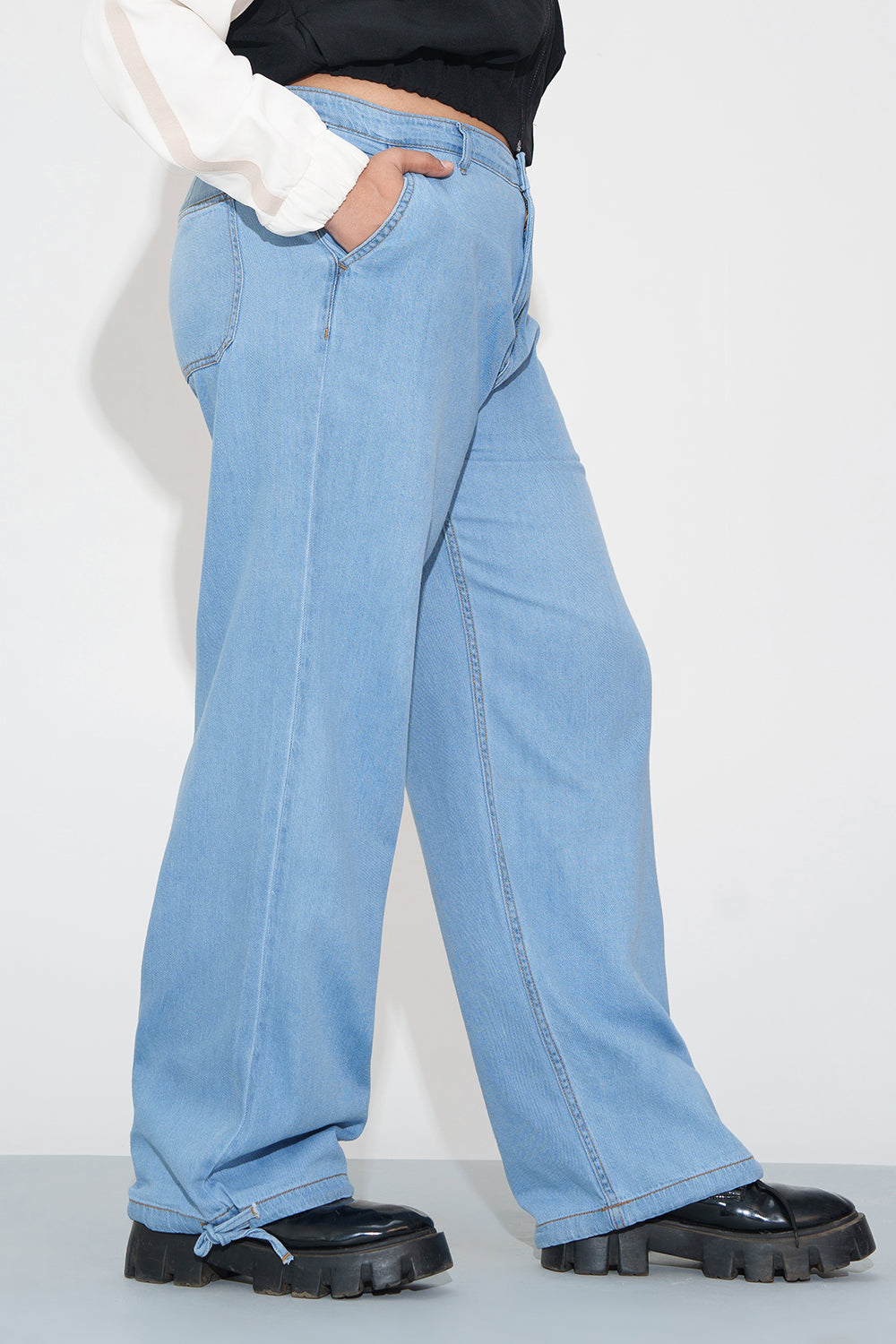 Breeze Blue Curve Denim Korean Pants