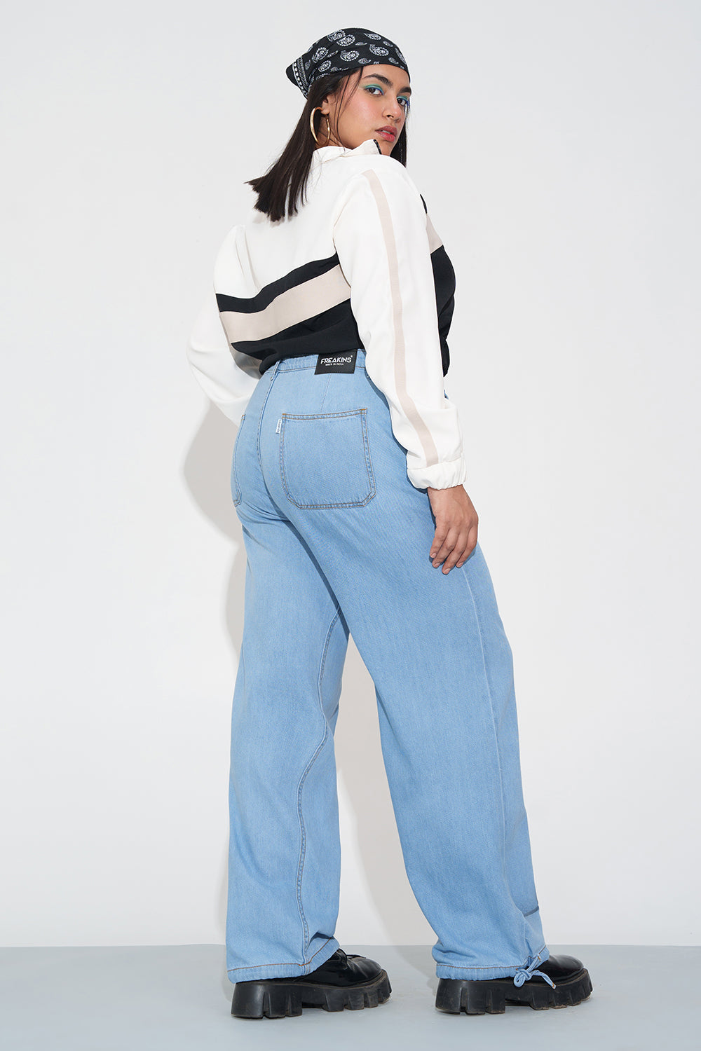 Breeze Blue Curve Denim Korean Pants