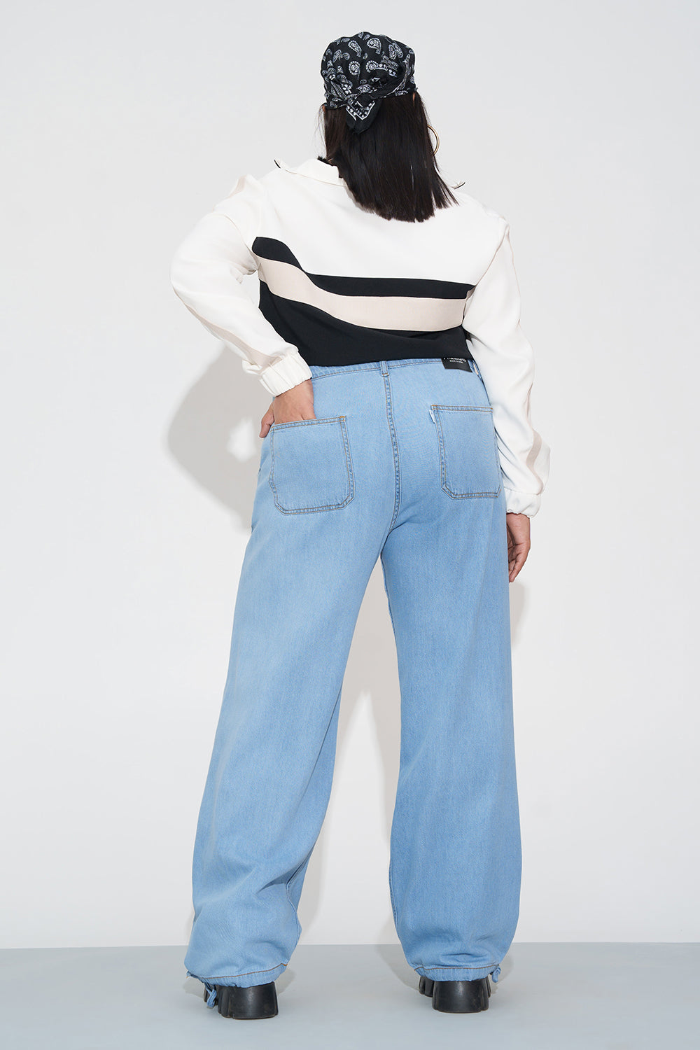 Breeze Blue Curve Denim Korean Pants