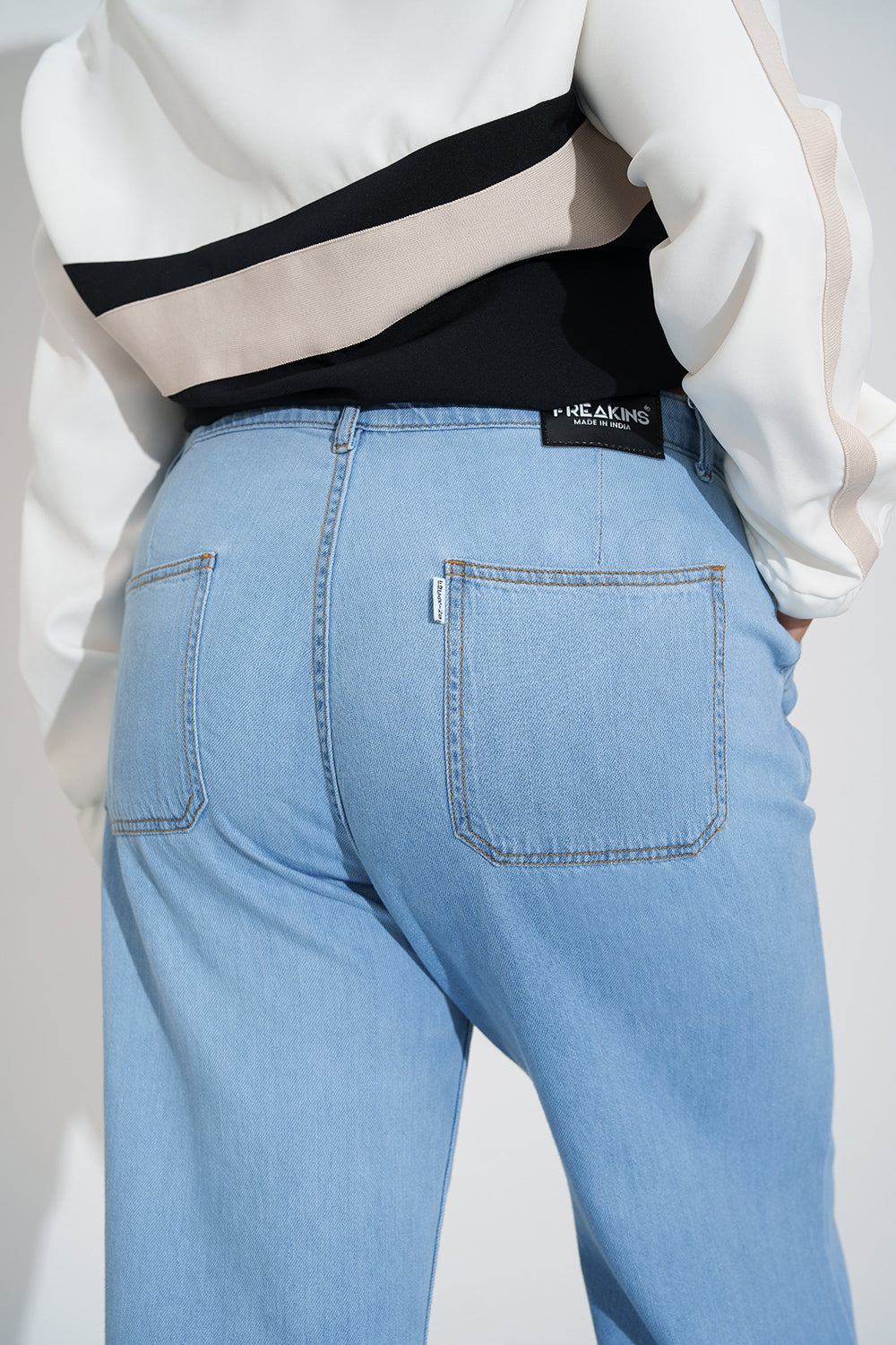 Breeze Blue Curve Denim Korean Pants