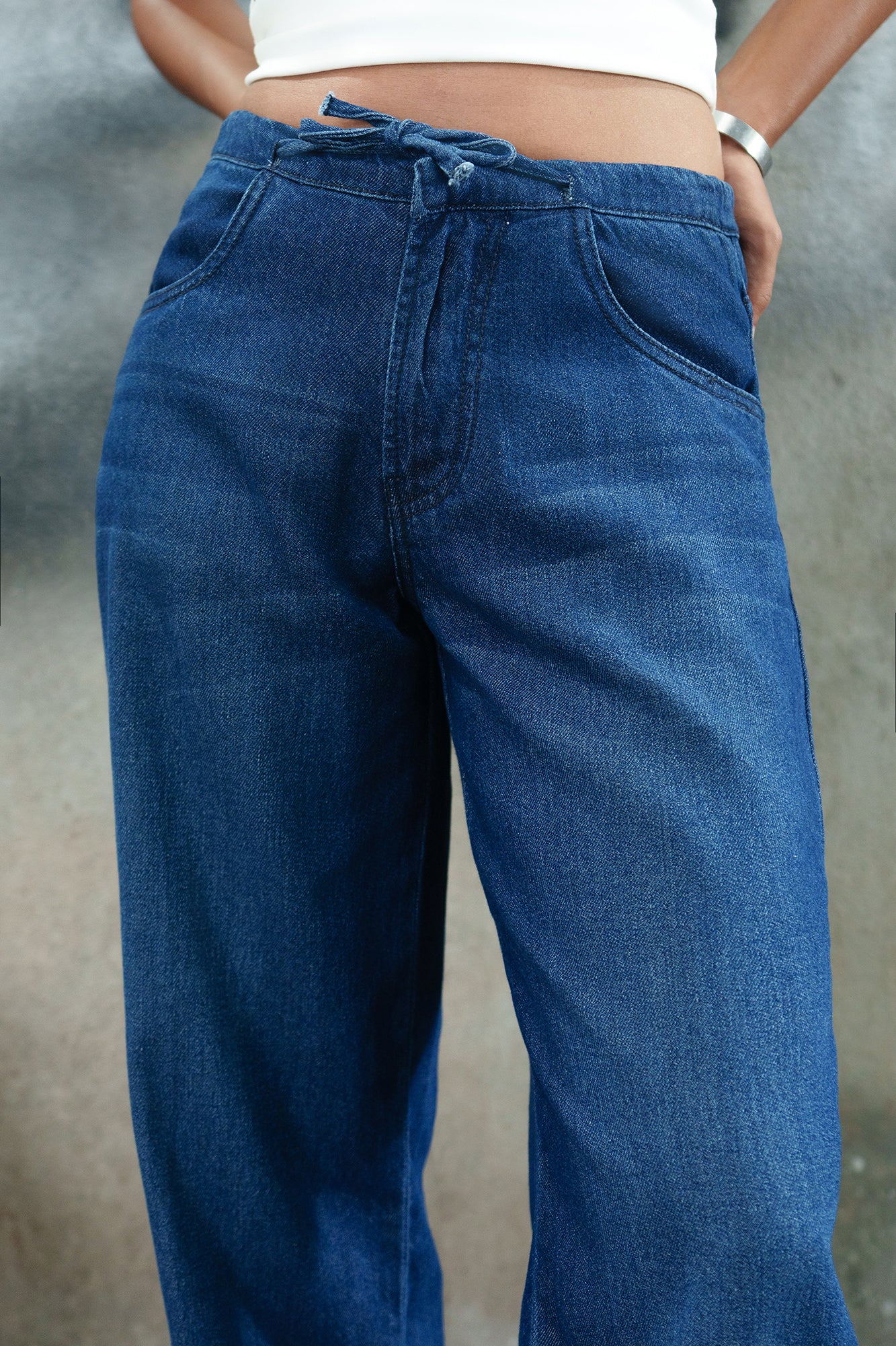 Indigo Tie Up Women's Straight Jeans