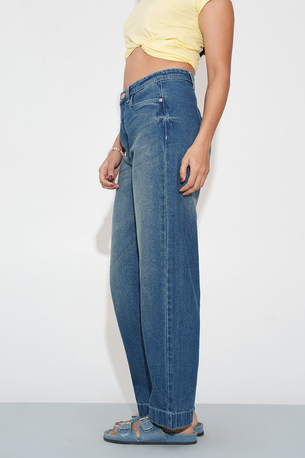 High Waist Mid Blue Straight Fit Jeans