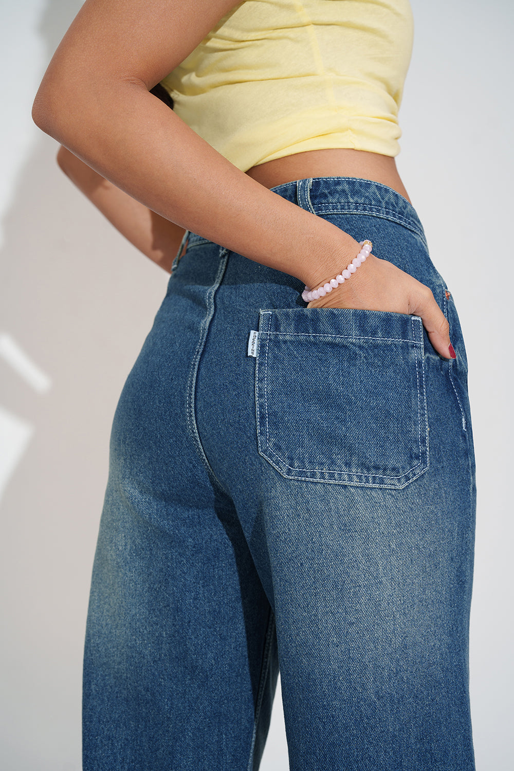 High Waist Mid Blue Straight Fit Jeans