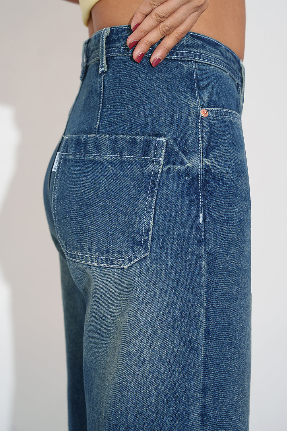 High Waist Mid Blue Straight Fit Jeans