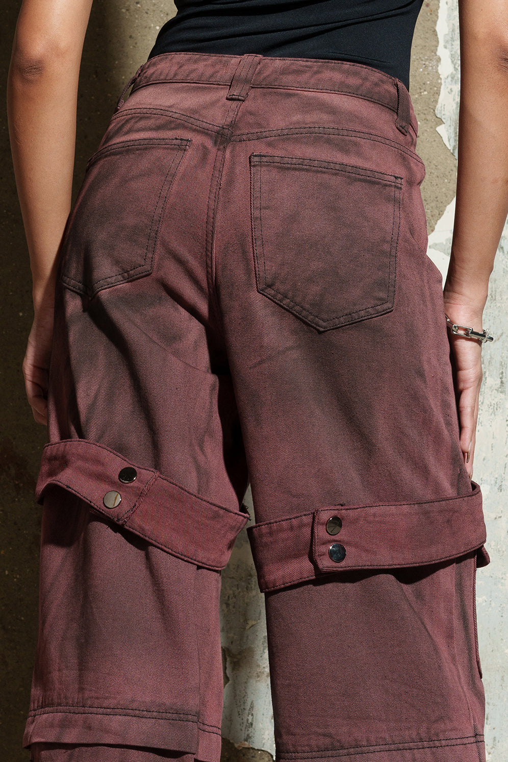 Gothic Red Denim Utility Cargo Jeans