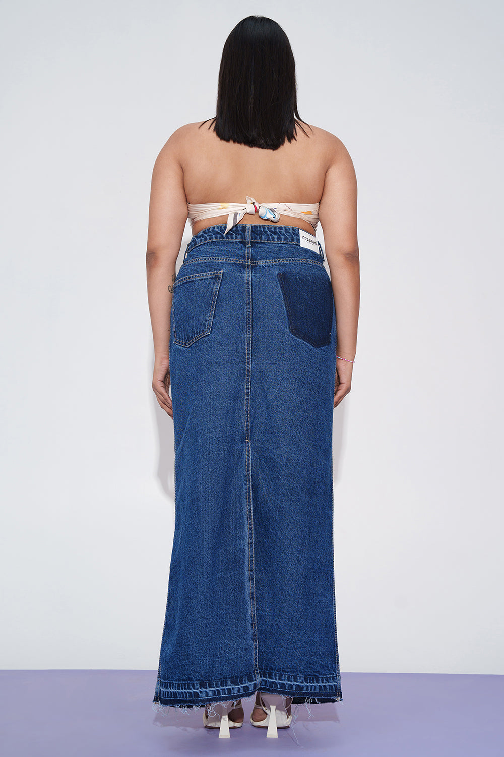 Whimsy Blue Curve Mid Slit Maxi Skirt