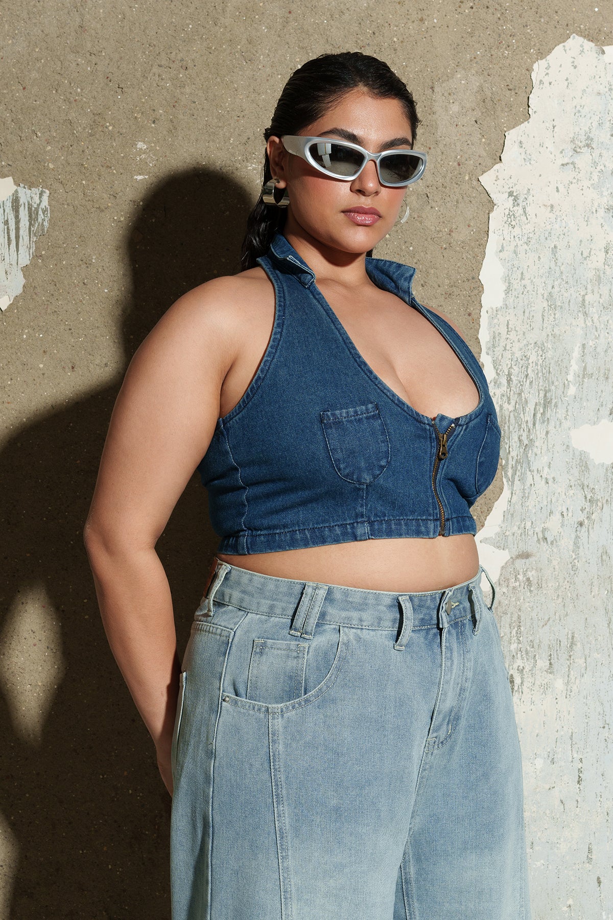 Nova Blue Denim Curve Halter Top