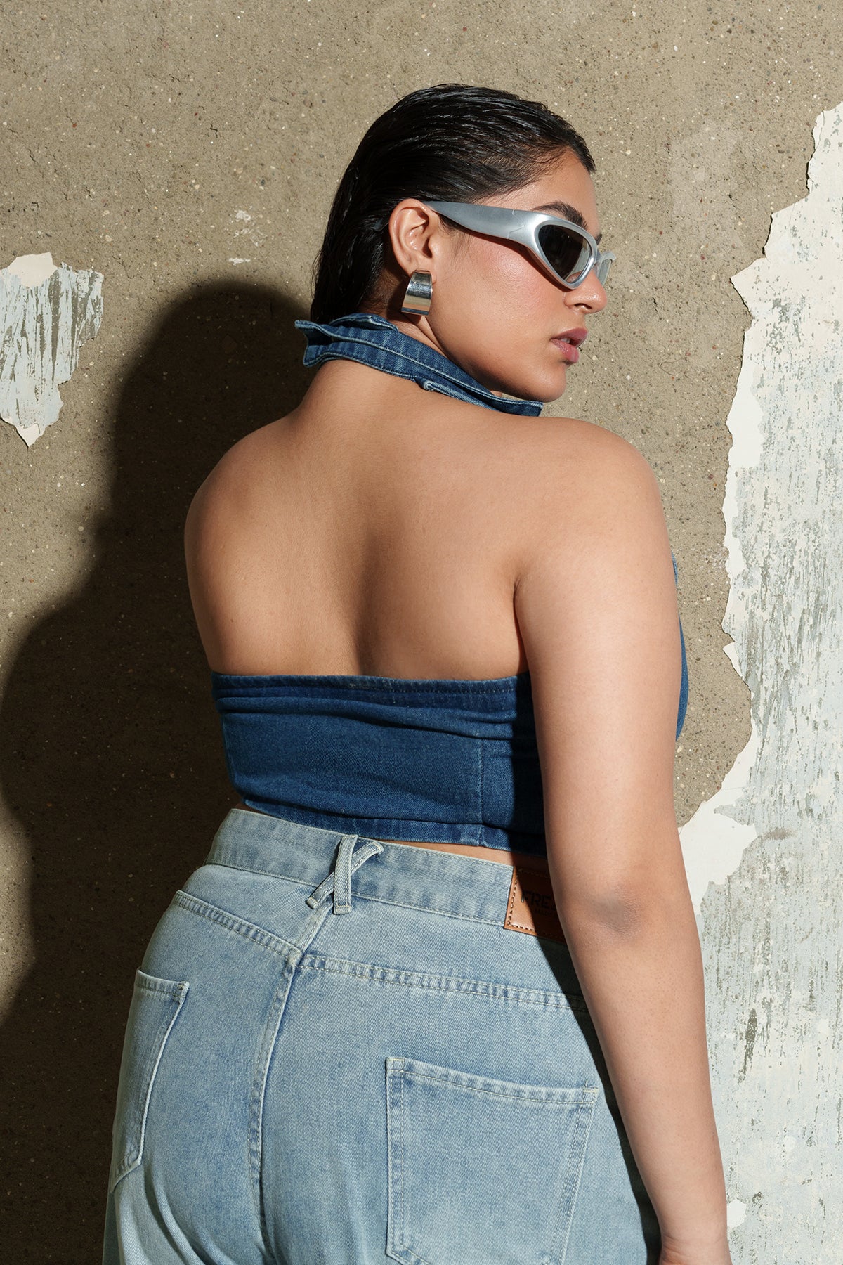 Nova Blue Denim Curve Halter Top