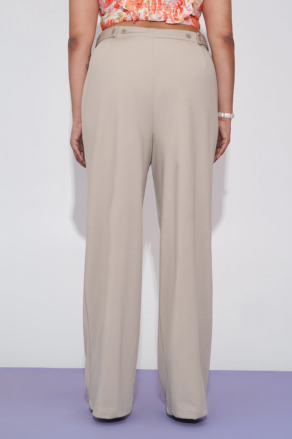 Stone Beige Curve Wide Leg Adjustable Korean Pants