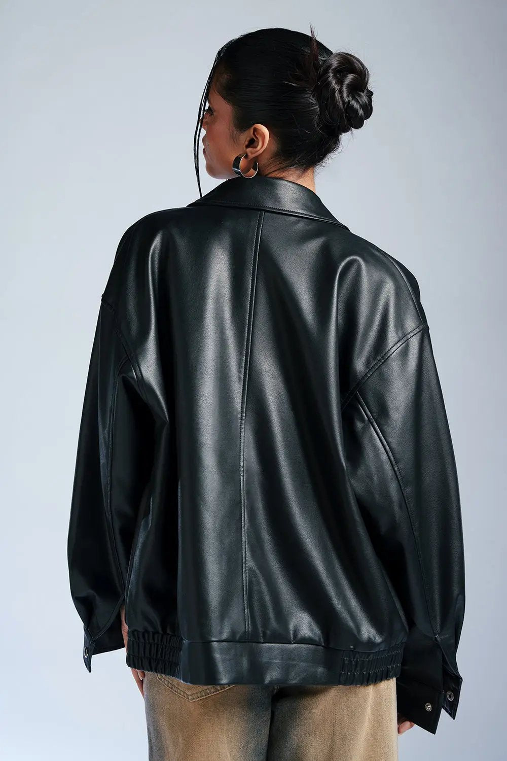 Ebony Elite Leather Bomber Jacket