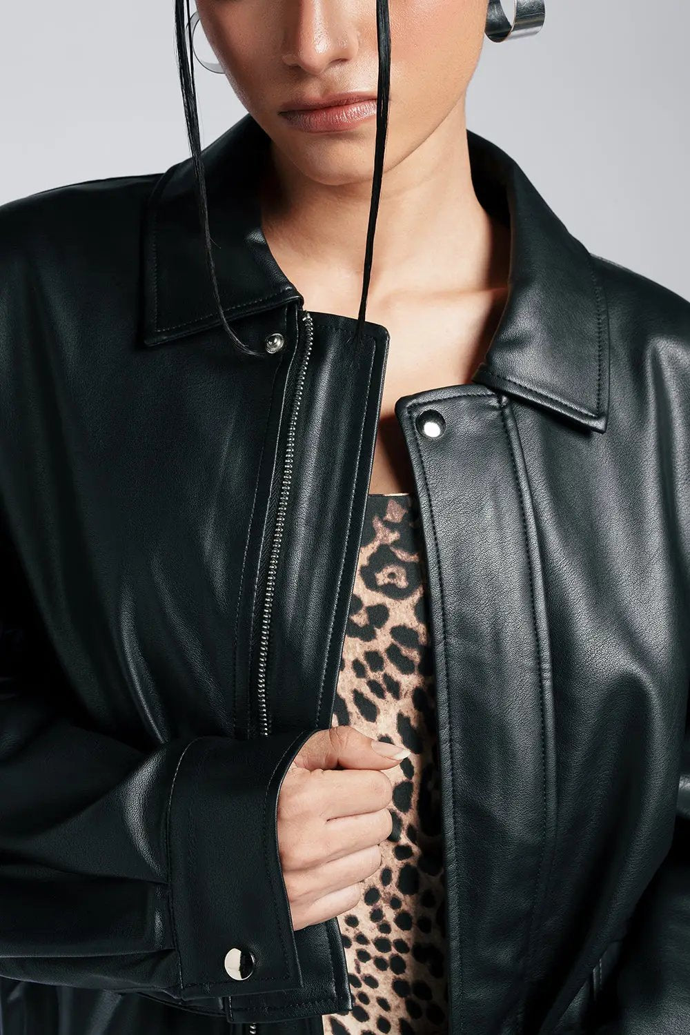 Ebony Elite Leather Bomber Jacket