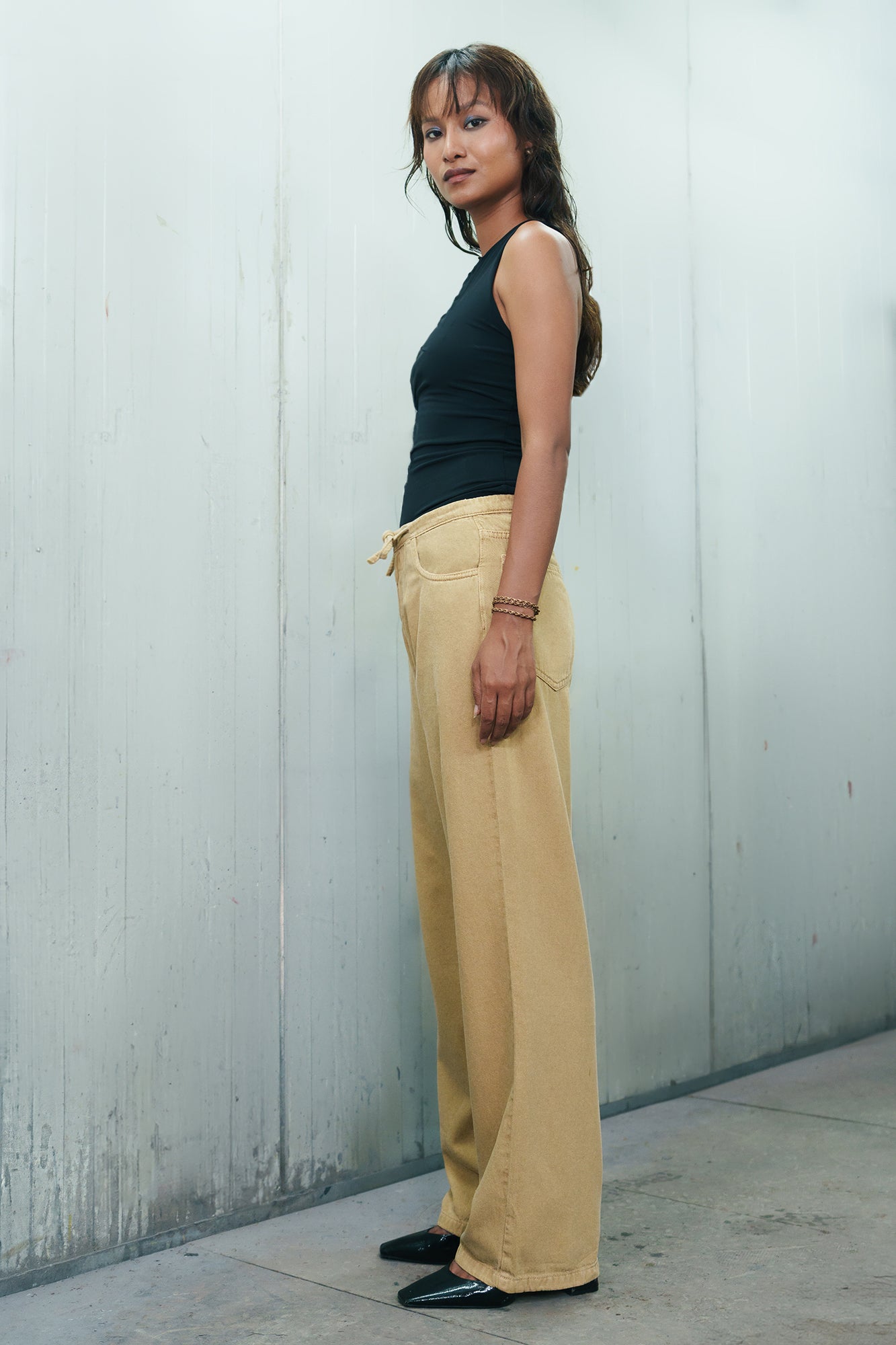 Khaki Tie-Up Women's Straight Jeans