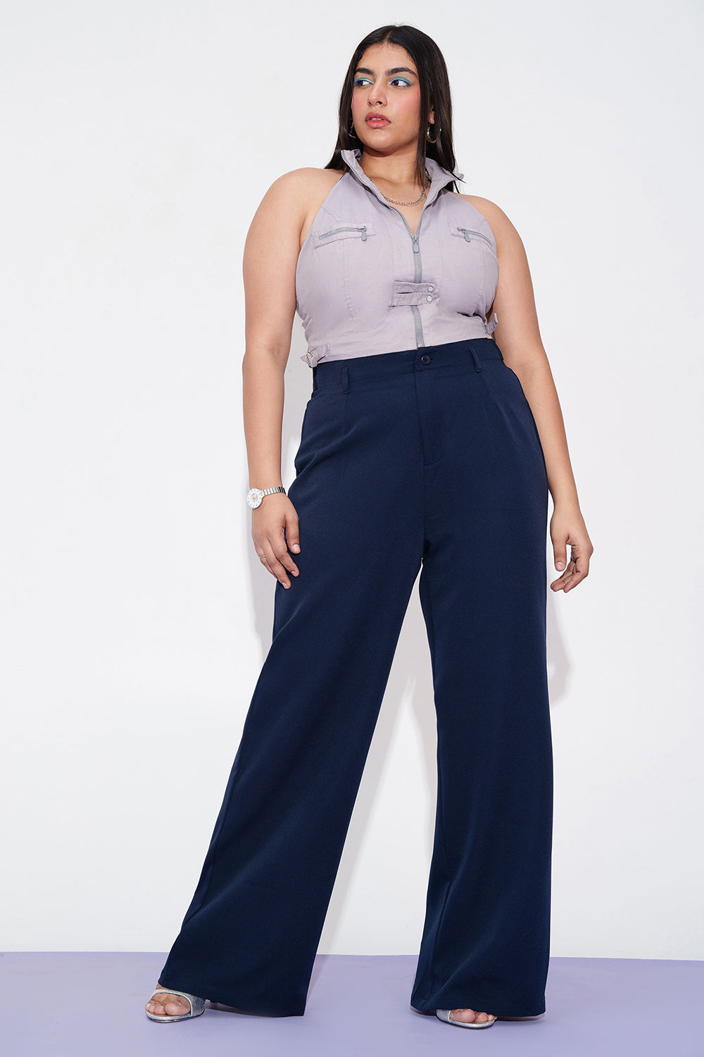 Neon Navy Curve Adjustable Korean Pants