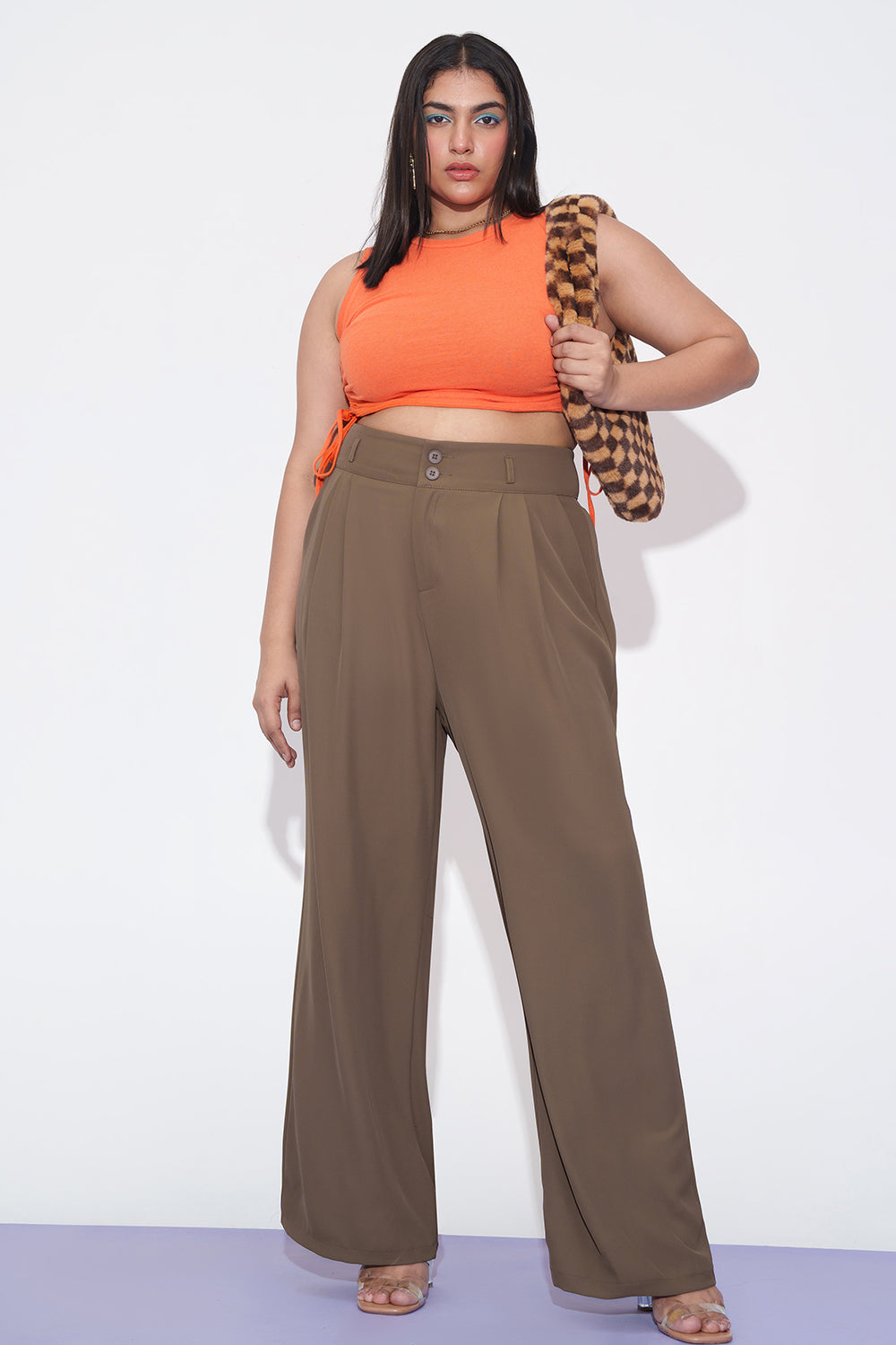 Curve Mocha Mist Double Button Straight Korean Pants