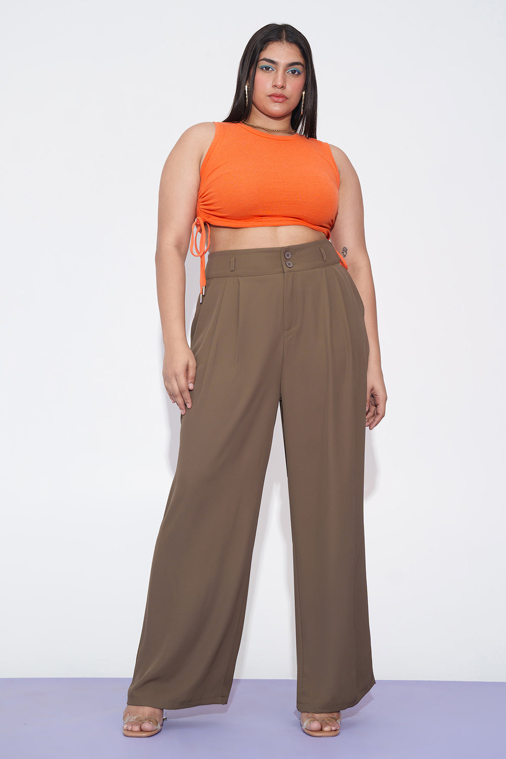 Mocha Mist Curve Classic Pleated Korean Pants