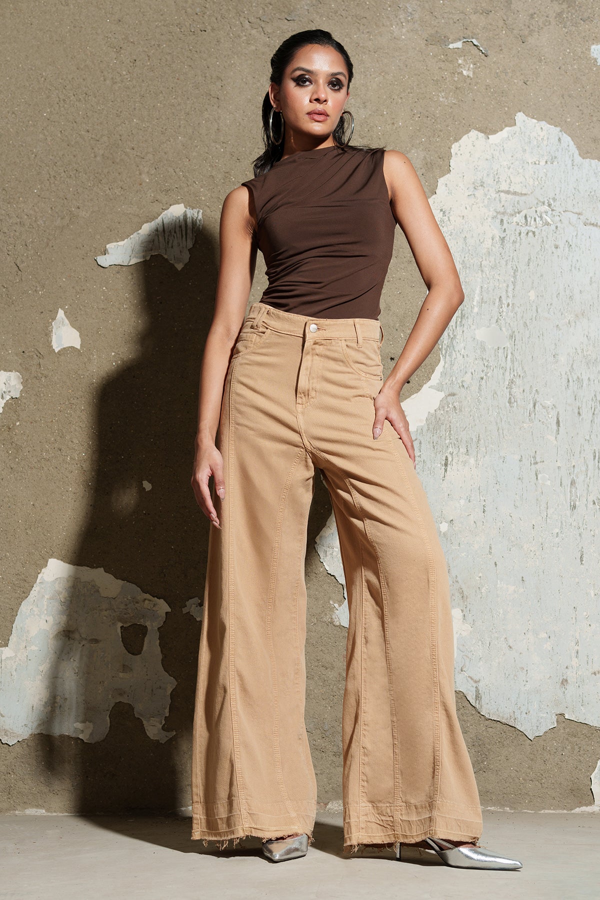 Fawn Denim Flared Korean Pants