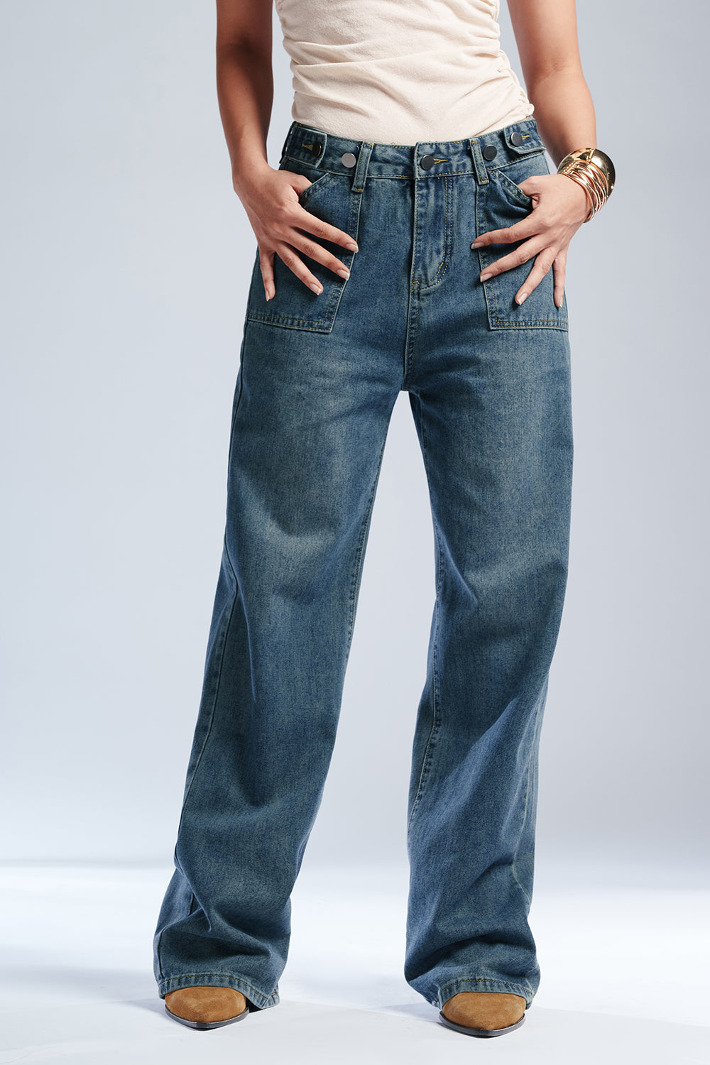 Astral Blue Straight Fit Adjustable Jeans