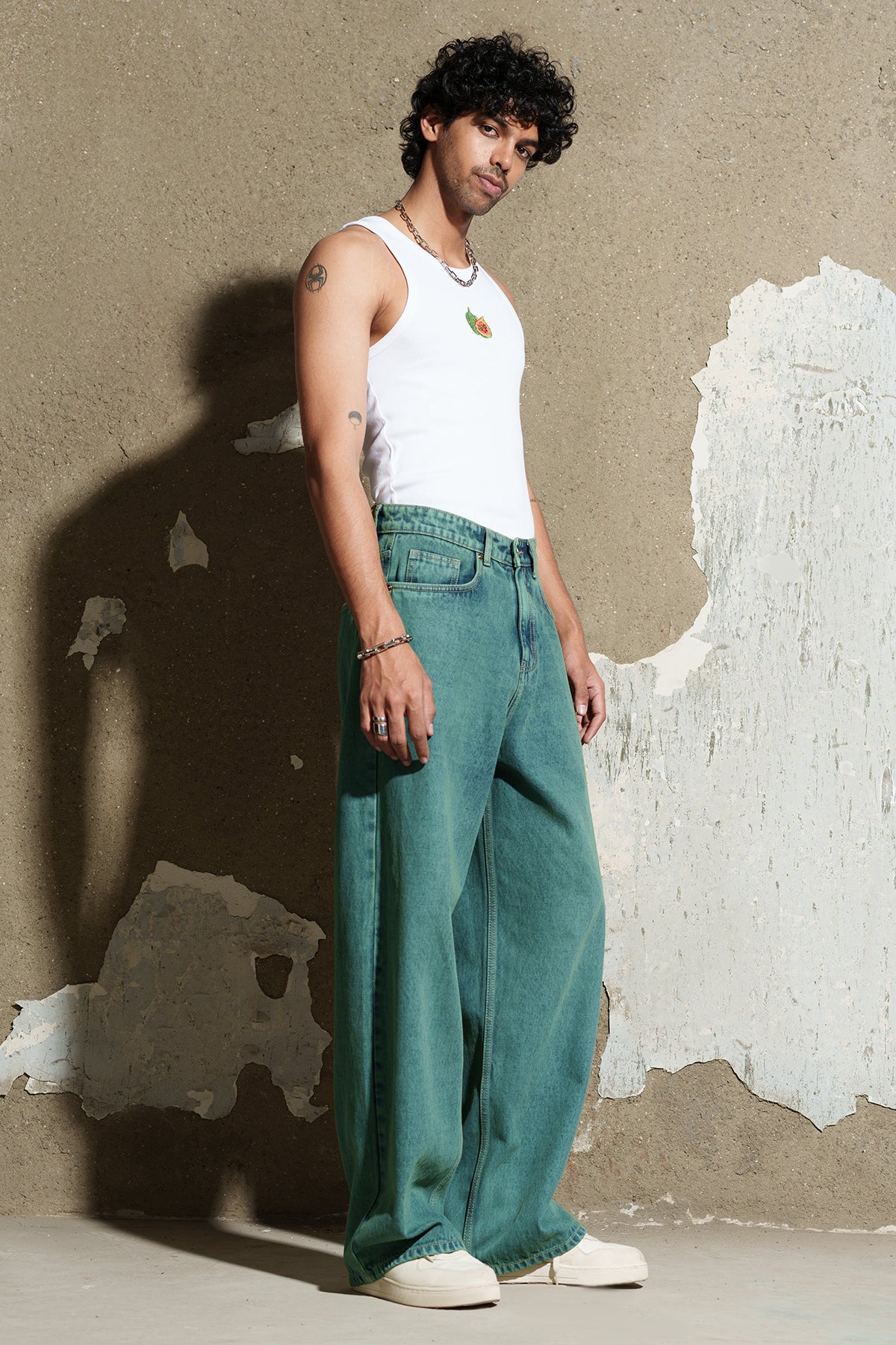 Deep Jade Men's Baggy Straight Jeans