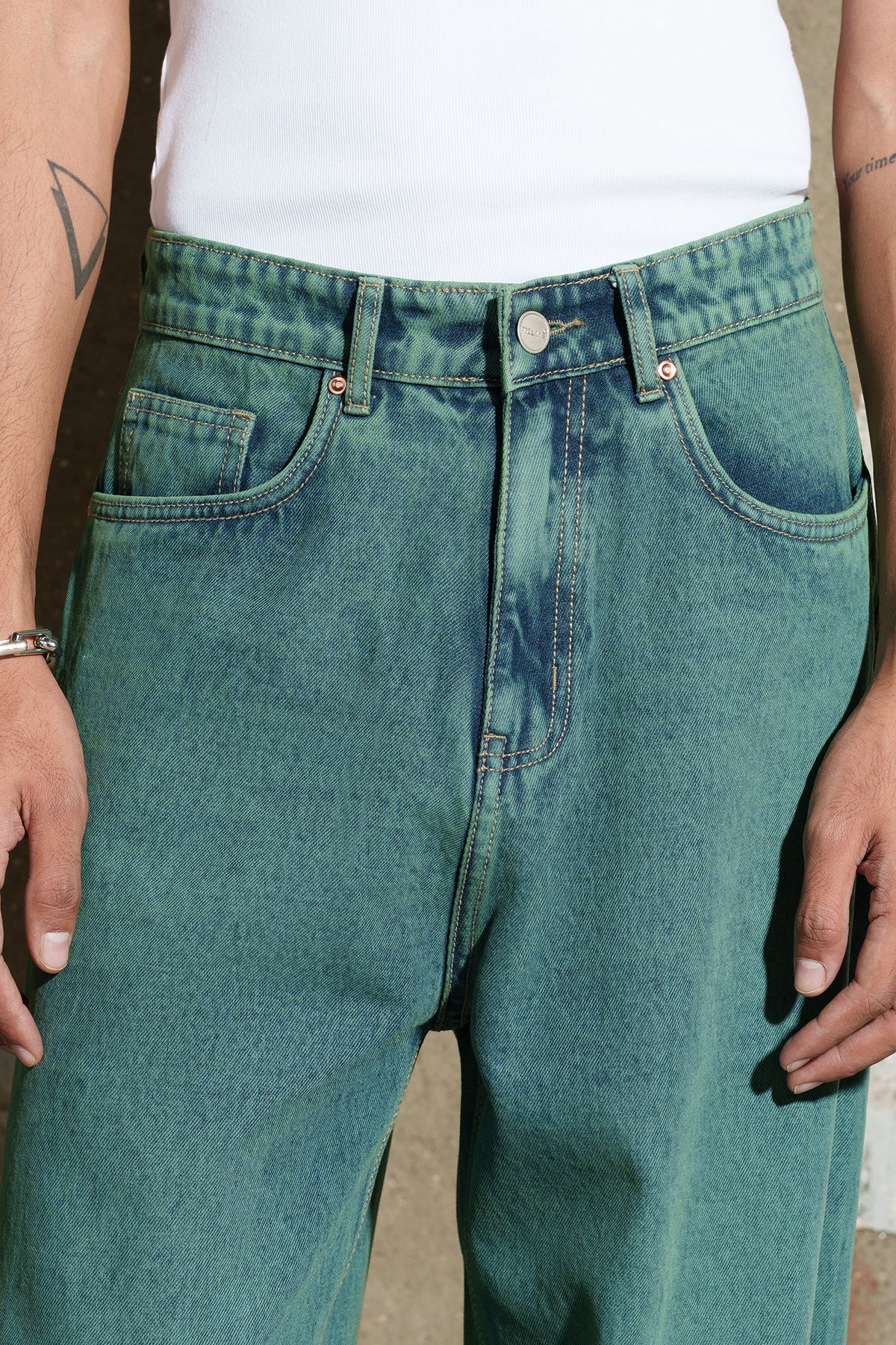 Deep Jade Men's Baggy Straight Jeans