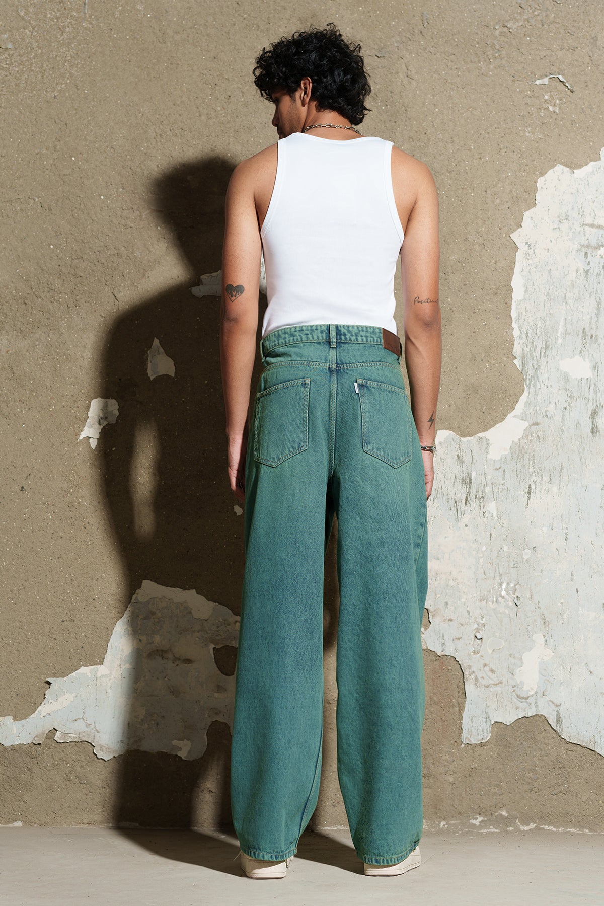 Deep Jade Men's Baggy Straight Jeans